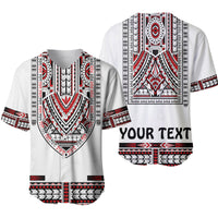 White Polynesian dashiki baseball jersey, front buttons and patterned back with YOUR TEXT