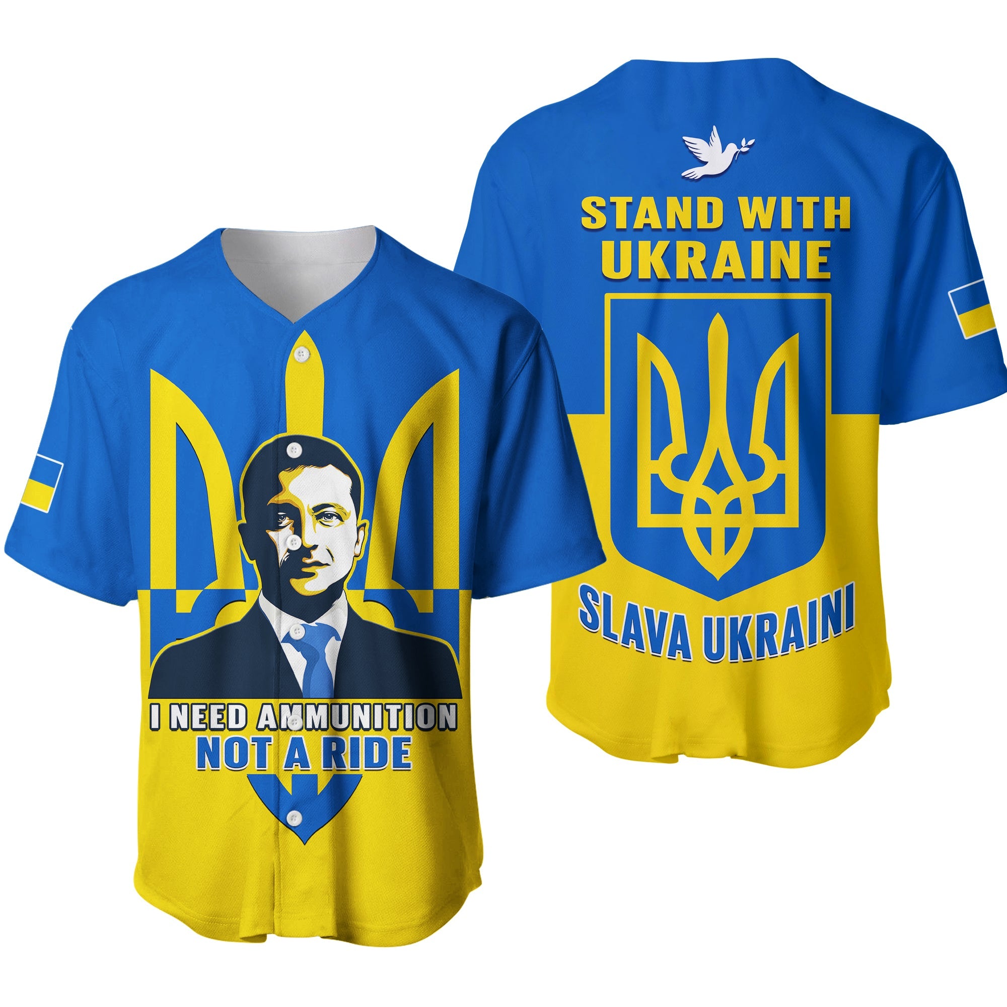 Ukraine Baseball Jersey Ukraine Gold Trident Slava Ukraini Blue Ver.01 - Wonder Print Shop