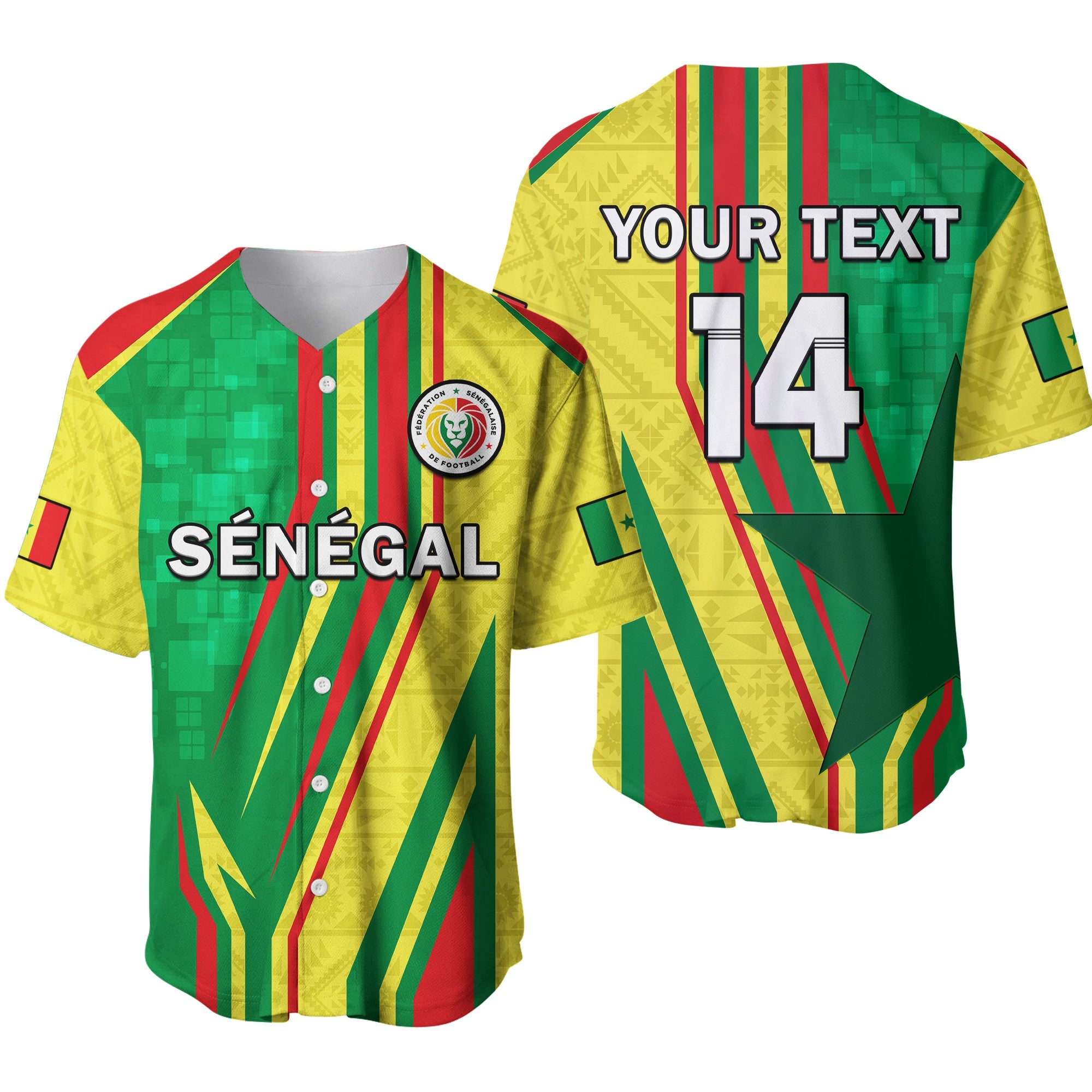 (Custom Text And Number) Senegal Football Baseball Jersey Allez Les Lions Sporty Style - Wonder Print Shop