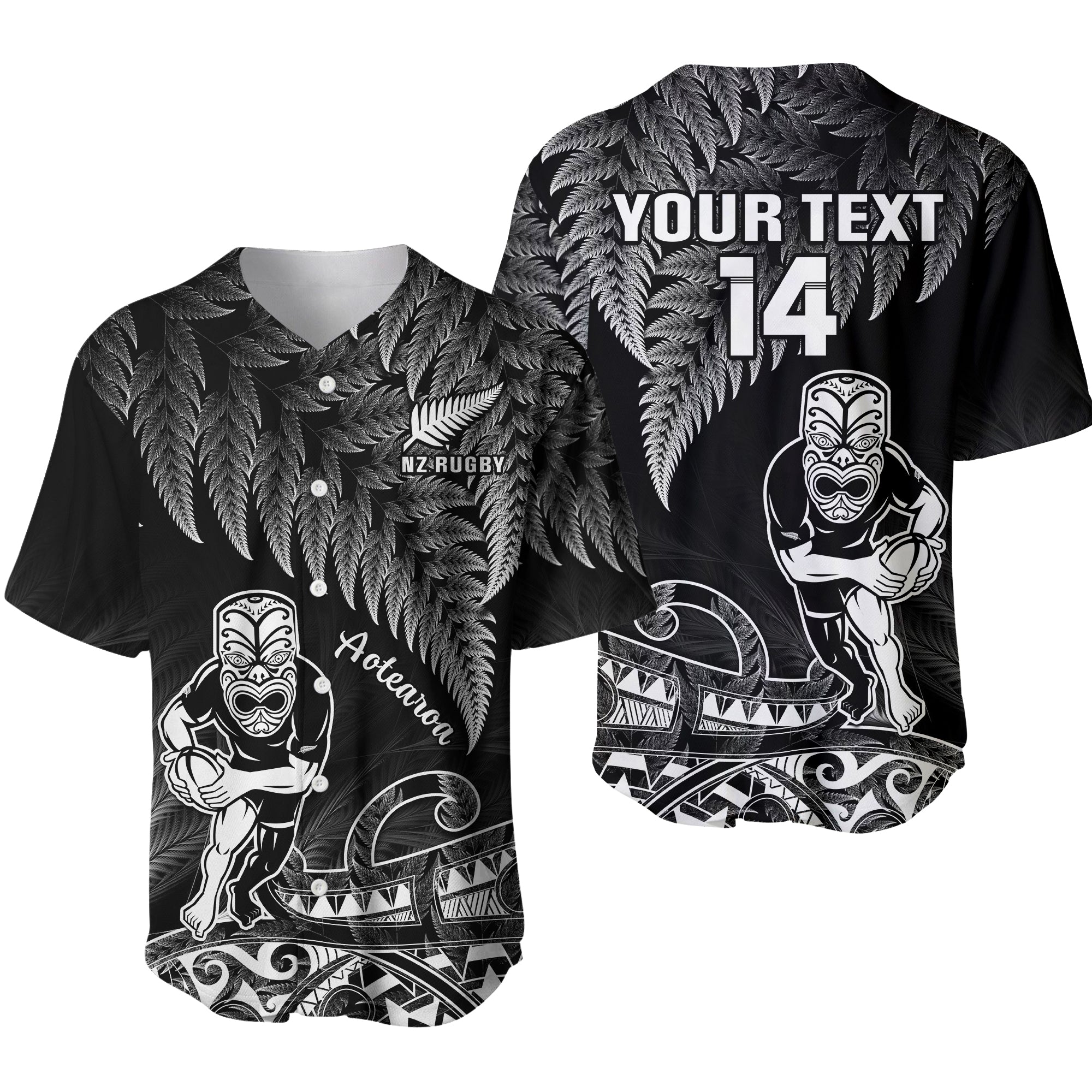 (Custom Text And Number) New Zealand Silver Fern Rugby Baseball Jersey All Black Koru Maori Ver.01 - Wonder Print Shop