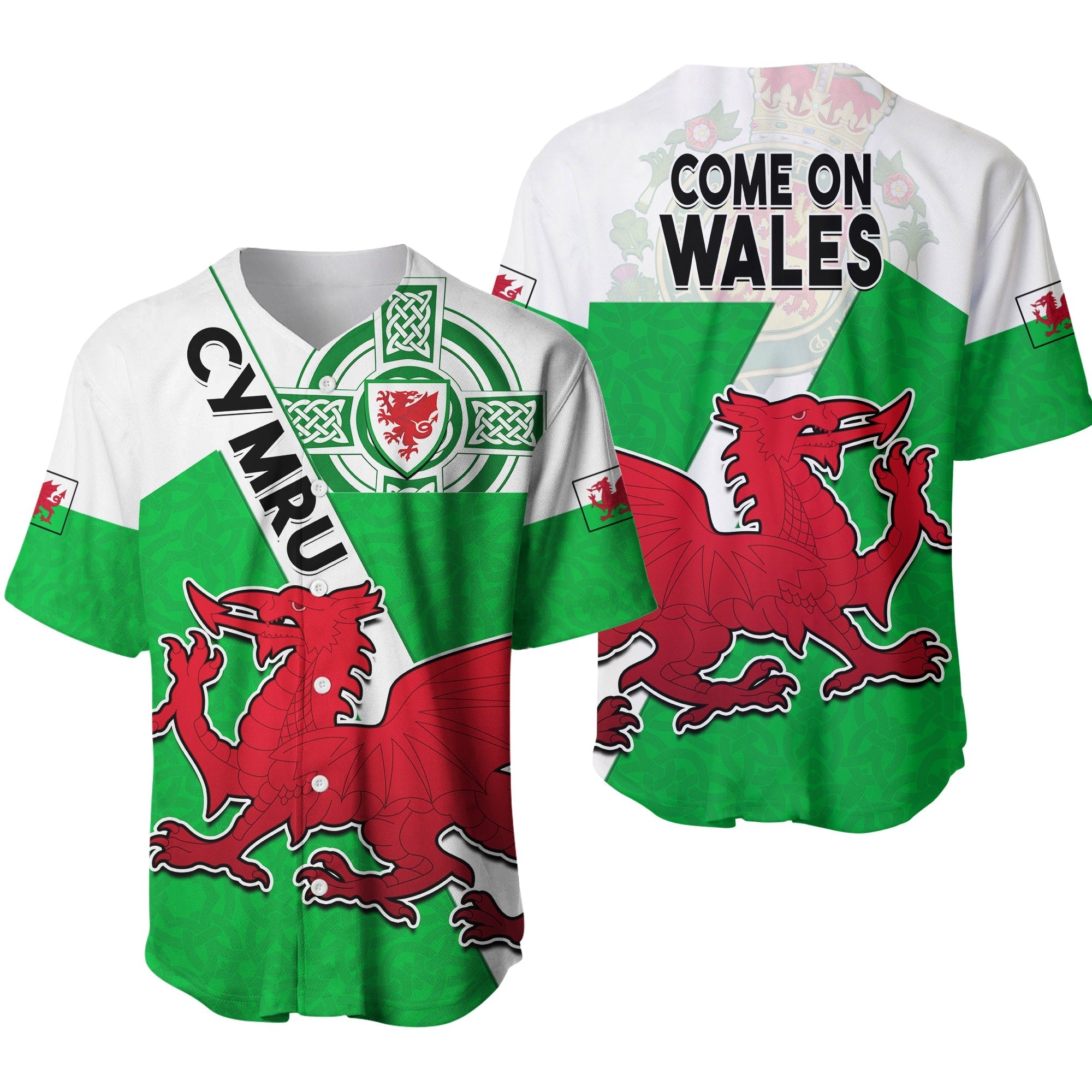 Wales Football Baseball Jersey Come On Welsh Dragons With Celtic Knot Pattern - Wonder Print Shop