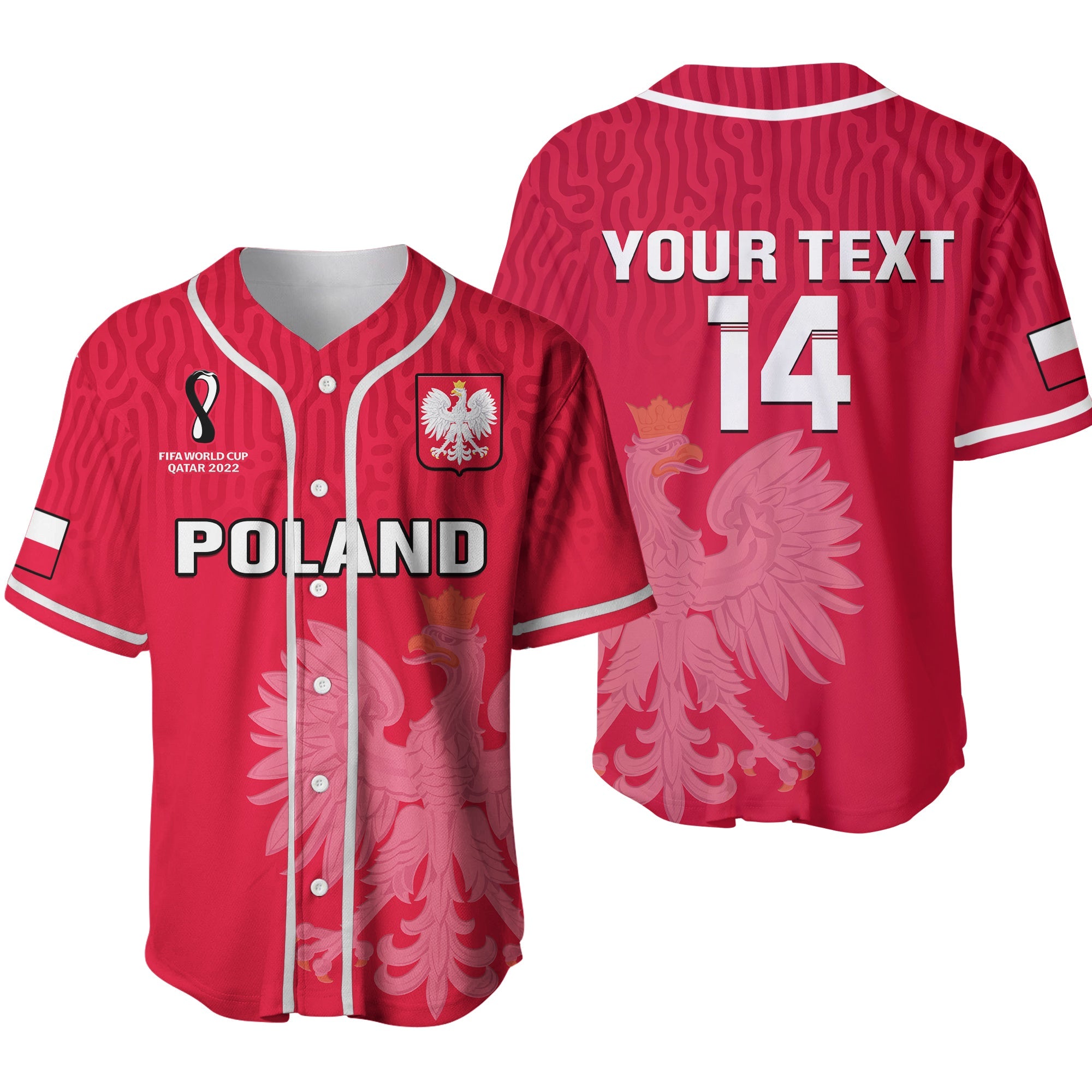 (Custom Text And Number) Poland Football Baseball Jersey Polska World Cup 2022 Red Ver.02 - Wonder Print Shop