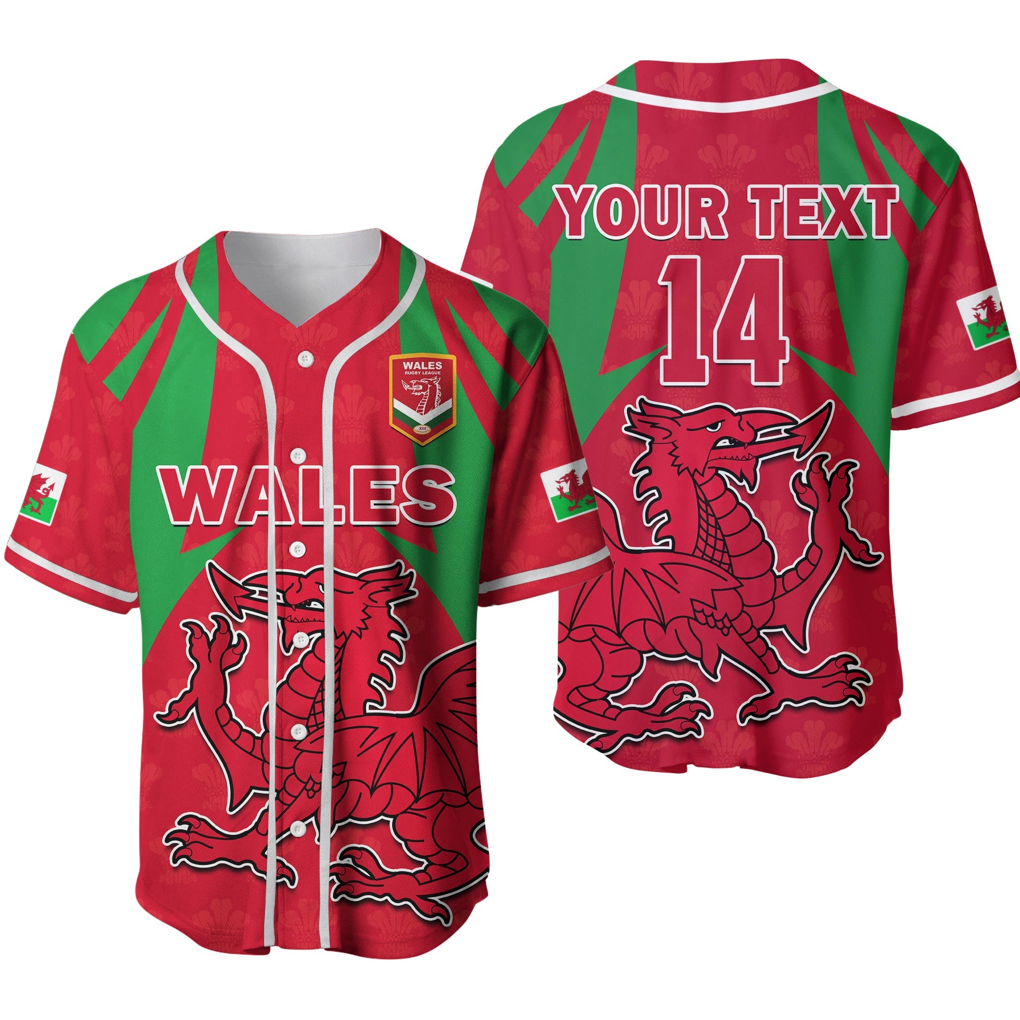 (Custom Text And Number) Wales Rugby Baseball Jersey The Dragons National Team Come On Cymru Ver.02 - Wonder Print Shop