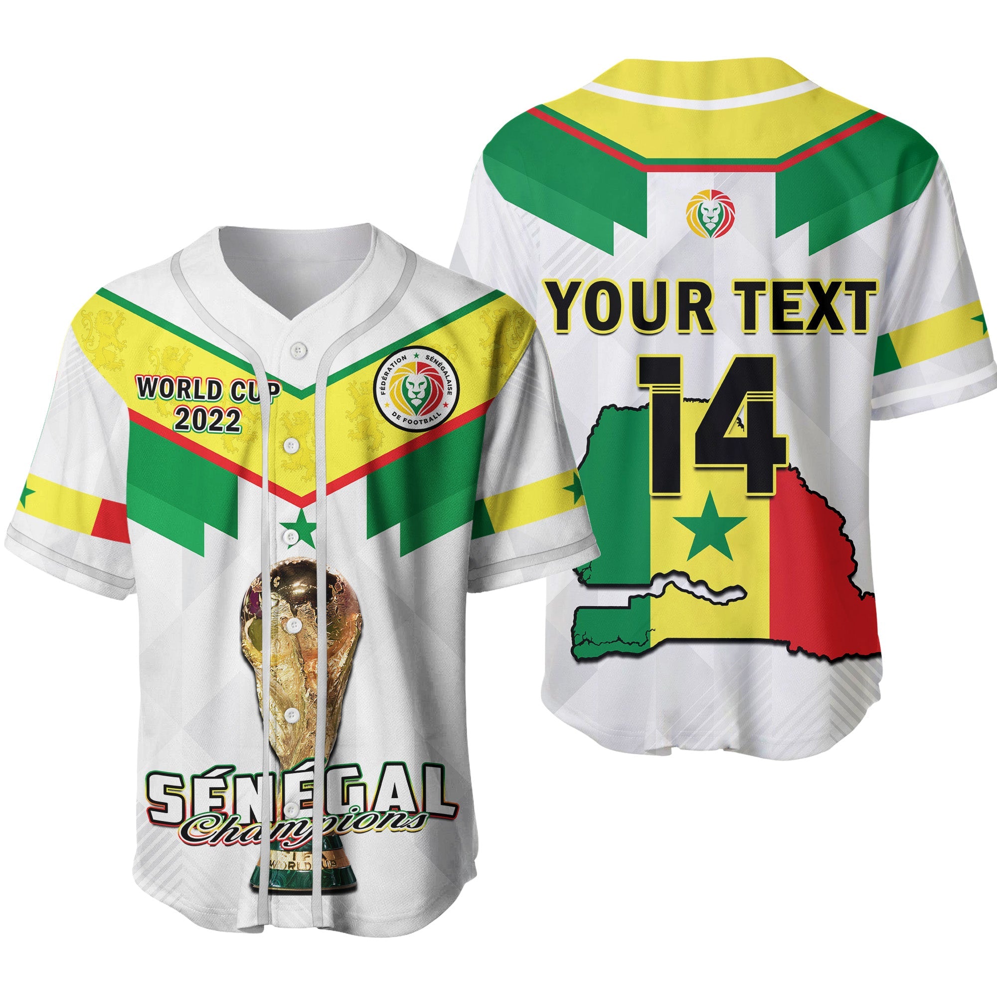 (Custom Text And Number) Senegal Football Baseball Jersey Champions WC 2022 Ver.02 - Wonder Print Shop