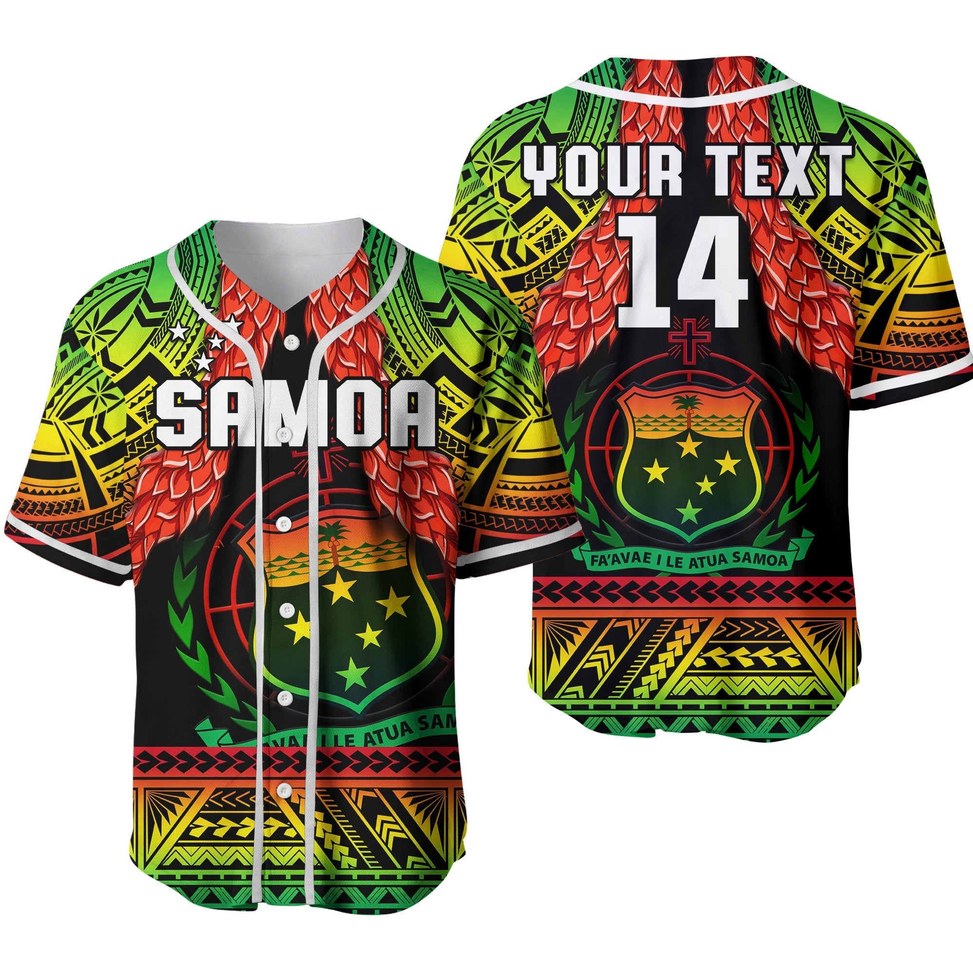 Custom Text And Number Samoa Rugby Baseball Jersey Teuila Torch Ginger Gradient Style 02 - Wonder Print Shop