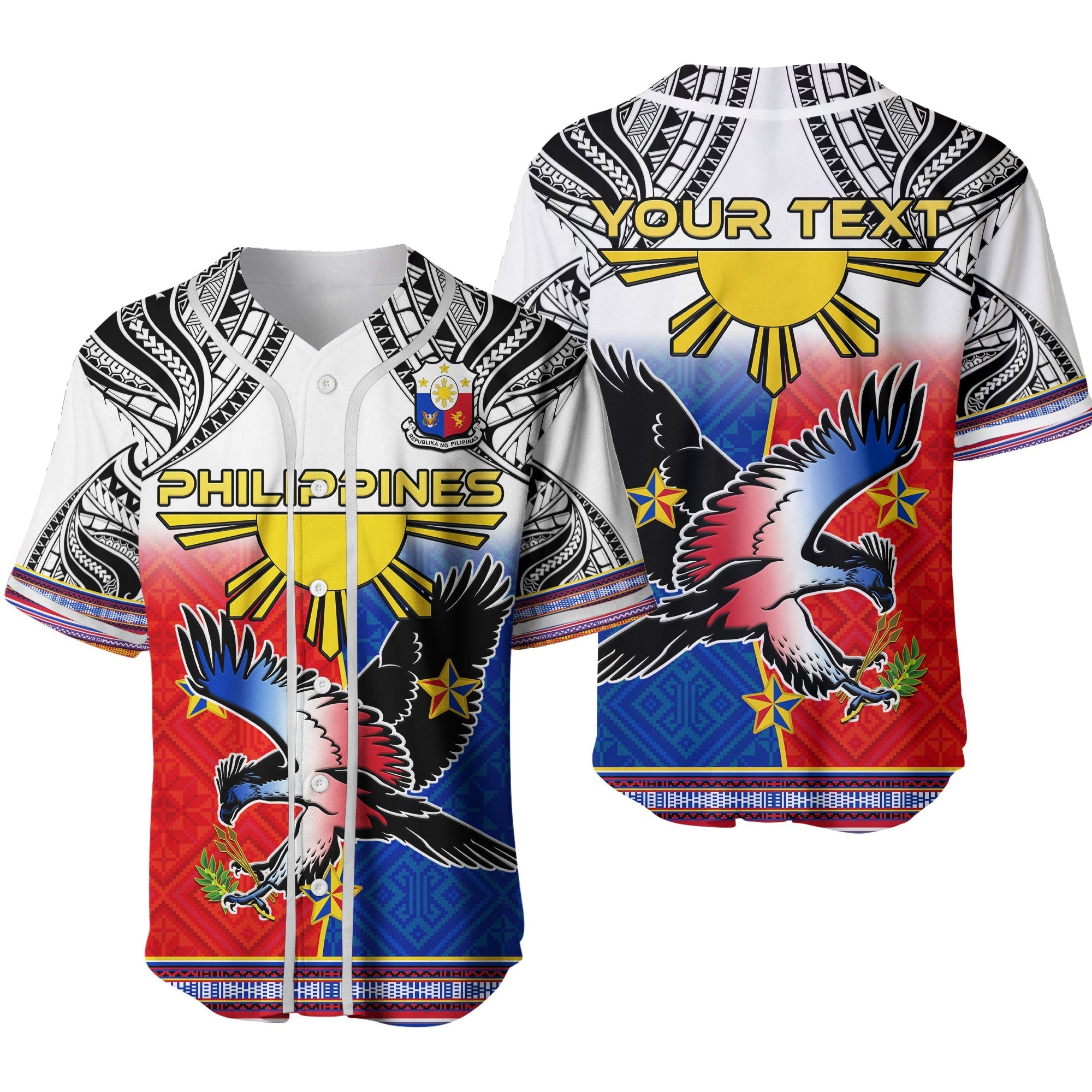 Custom Personalised Philippines Baseball Jersey Polynesian Filipino Pattern With Eagle Ver.02 - Wonder Print Shop