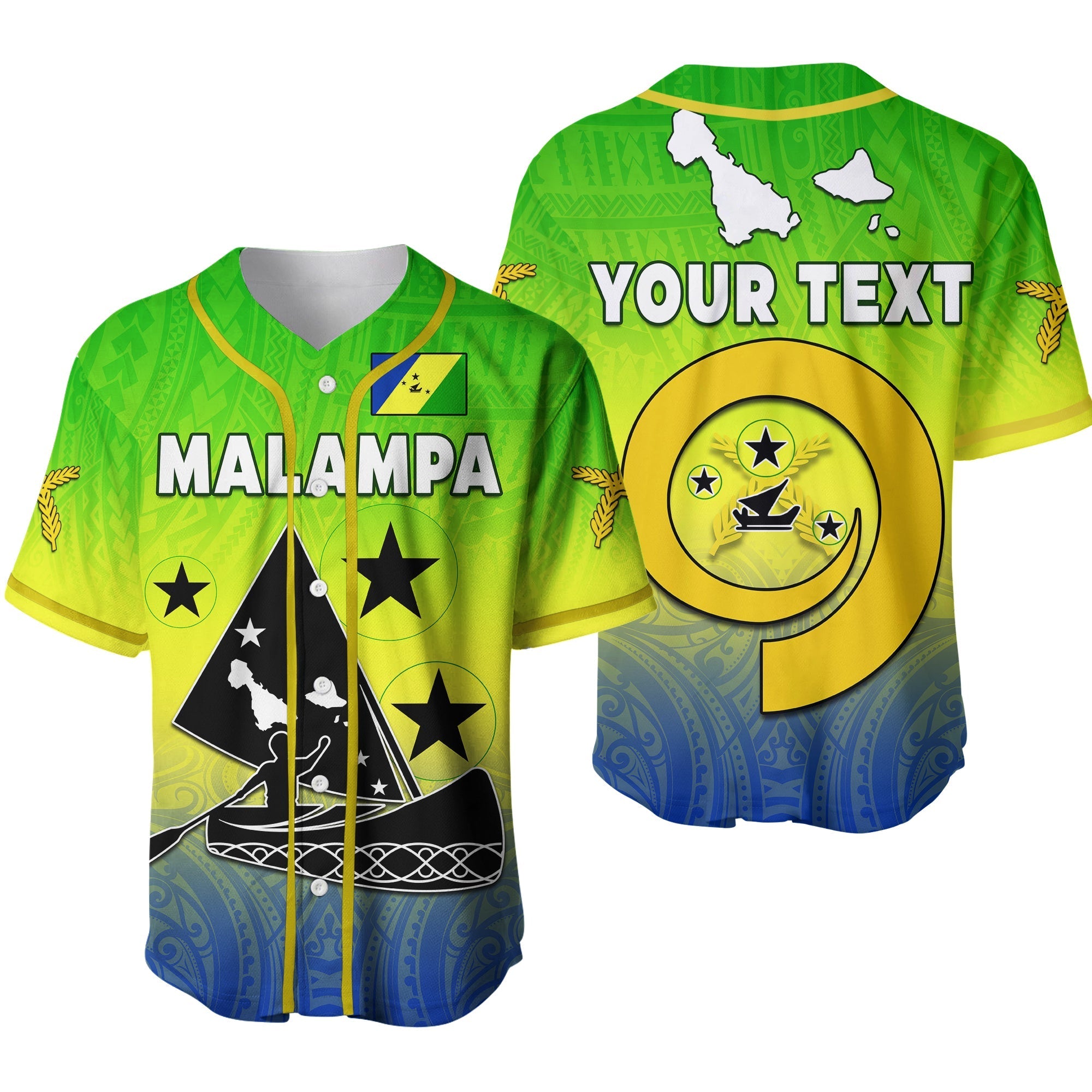 (Custom Personalised) Malampa Province Baseball Jersey Native Canoe Mix Vanuatu Pig Tusk Green Version 2 - Wonder Print Shop