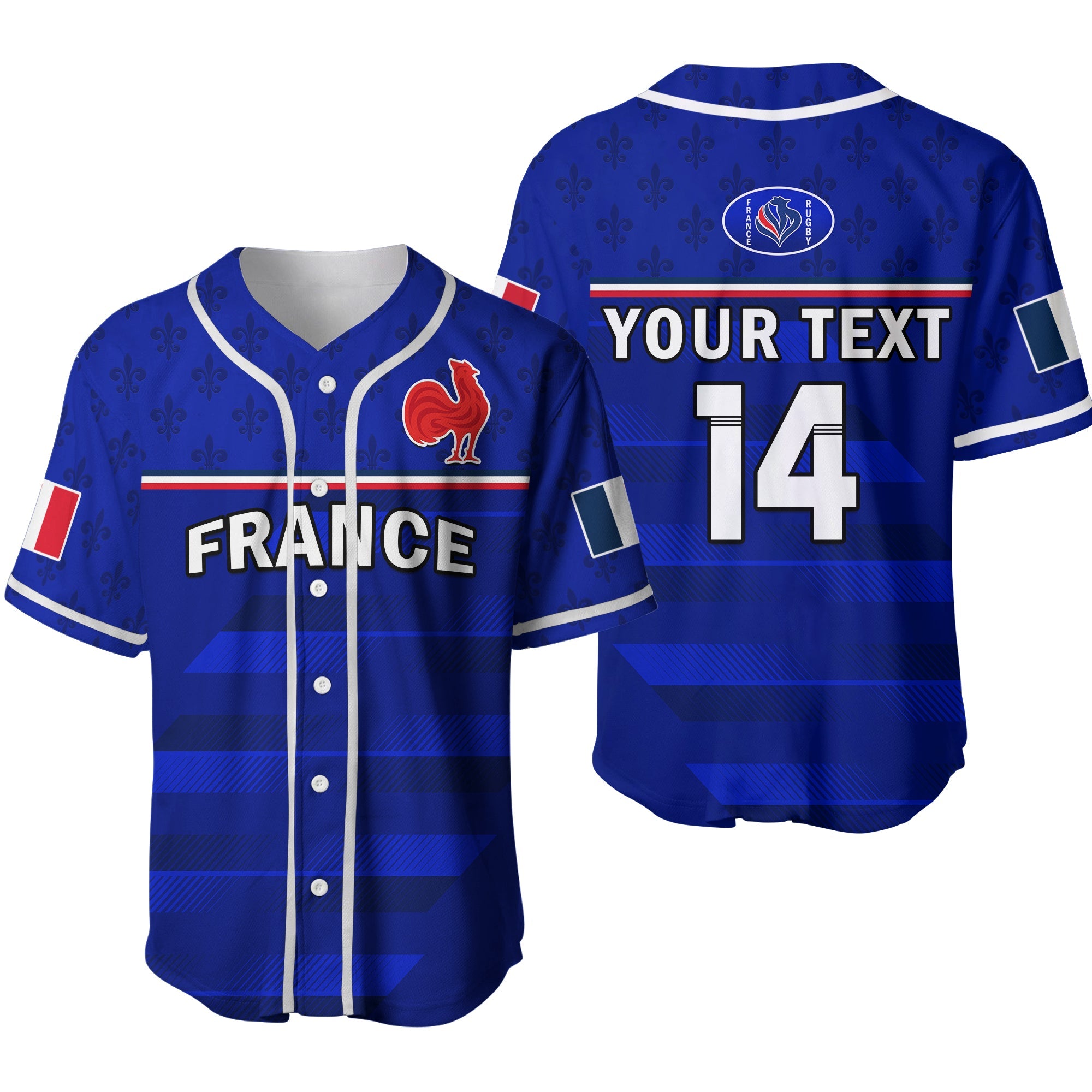 (Custom Text And Number) France Rugby Baseball Jersey Outgoing Tour Allez Les Bleus Ver.02 - Wonder Print Shop