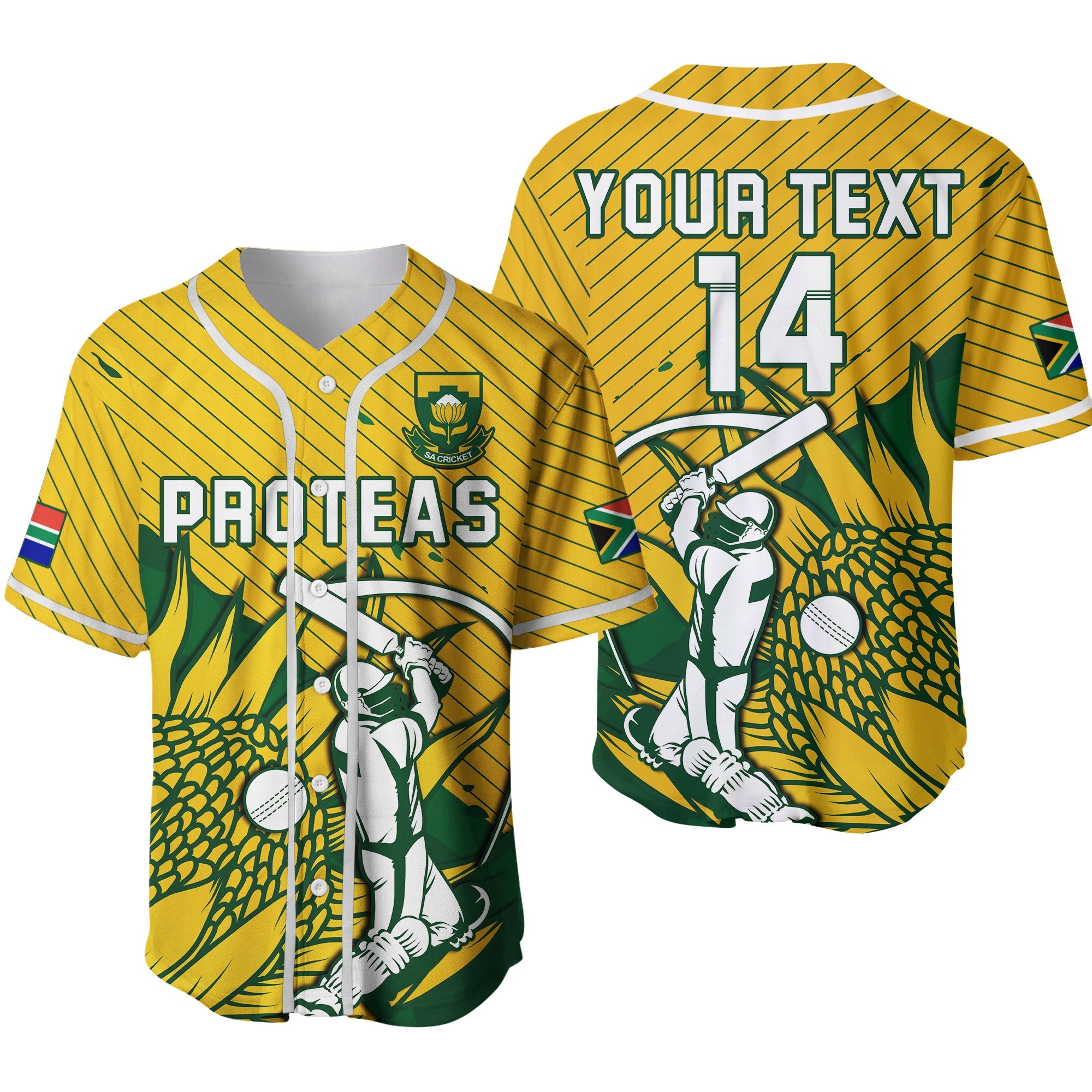 (Custom Text And Number) South Africa Cricket Baseball Jersey Go Proteas Unique Style Ver.02 - Wonder Print Shop