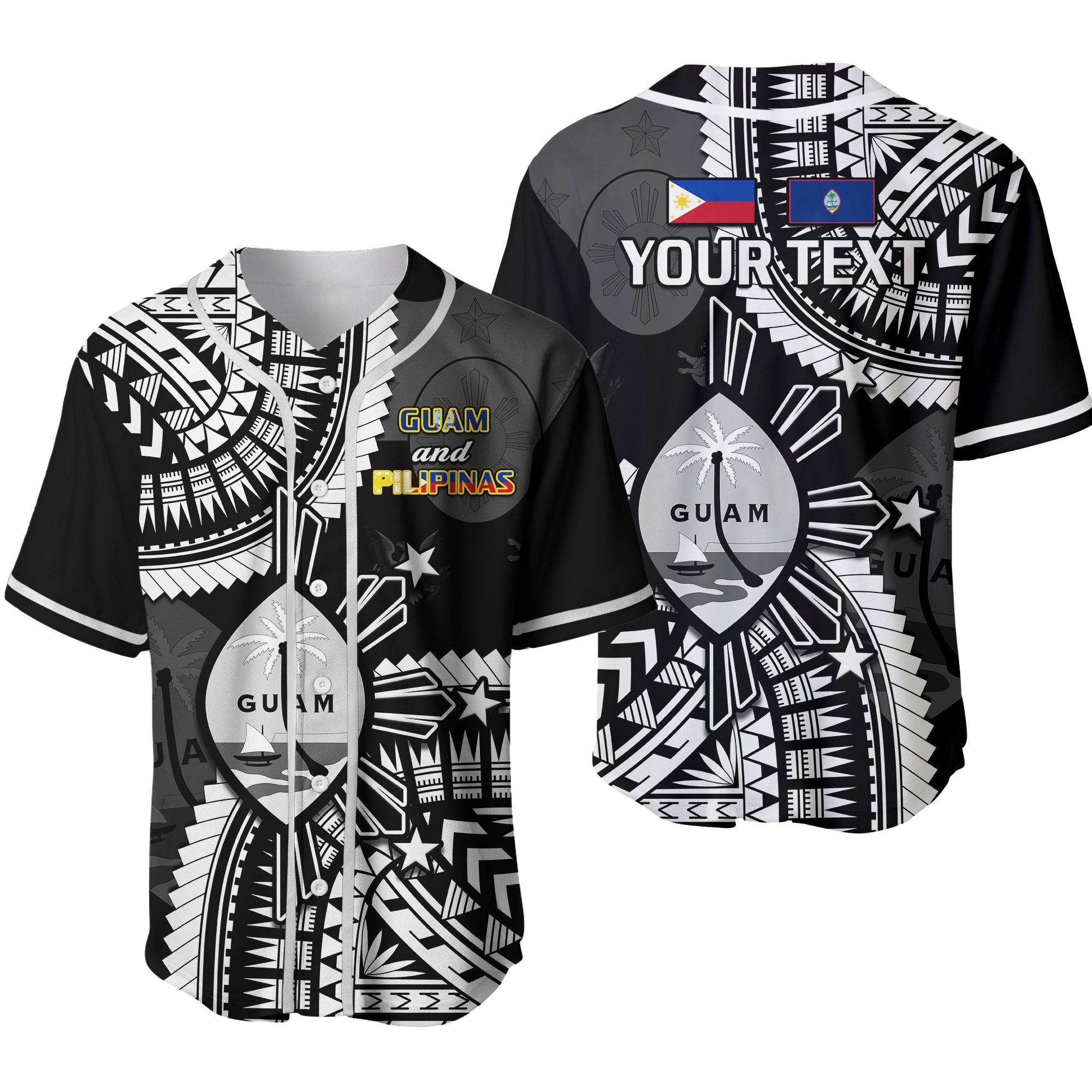 (Custom Personalised) Guam and Philippines Baseball Jersey Guaman Filipinas Together Black Ver.02 - Wonder Print Shop