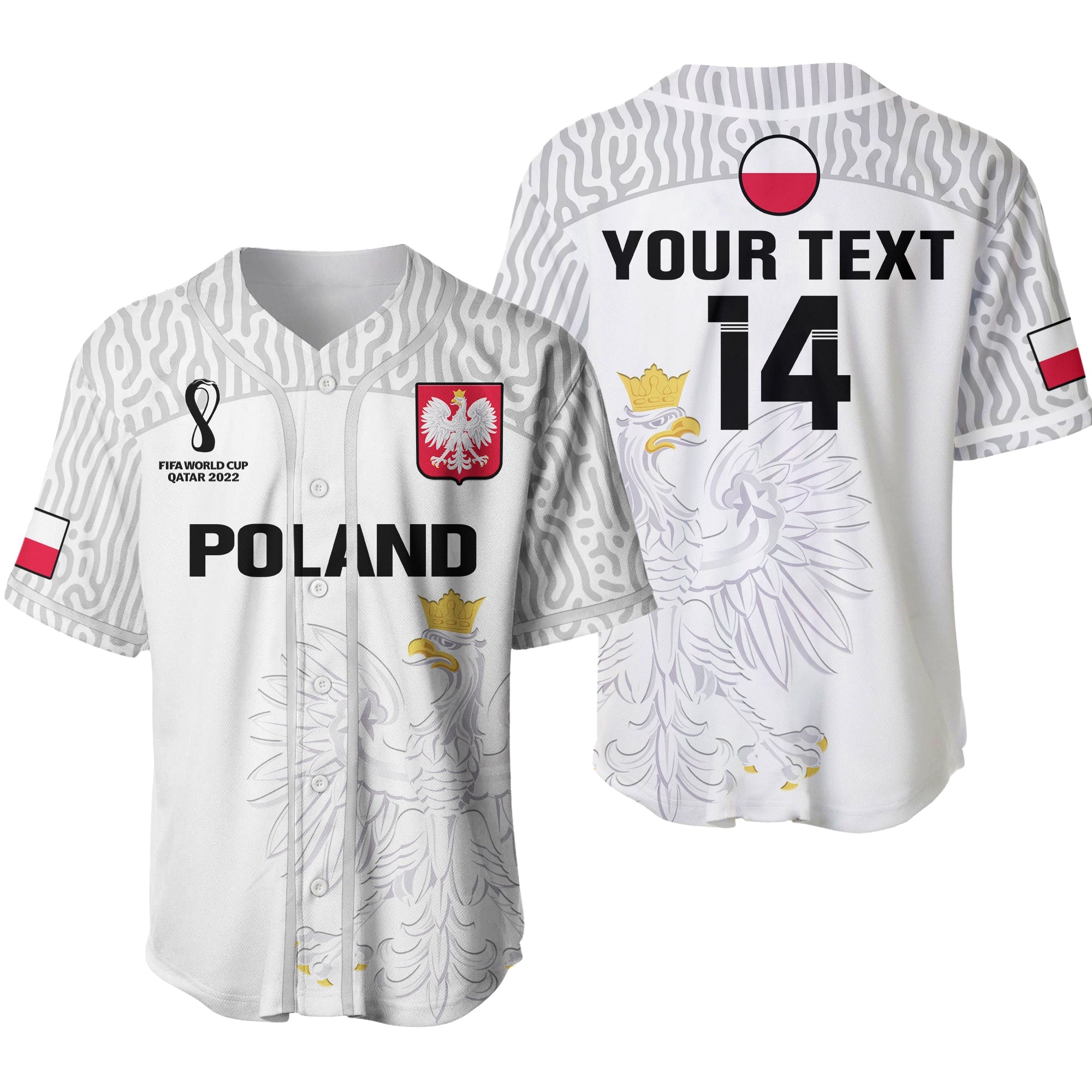 (Custom Text And Number) Poland Football Baseball Jersey Polska World Cup 2022 White Ver.02 - Wonder Print Shop