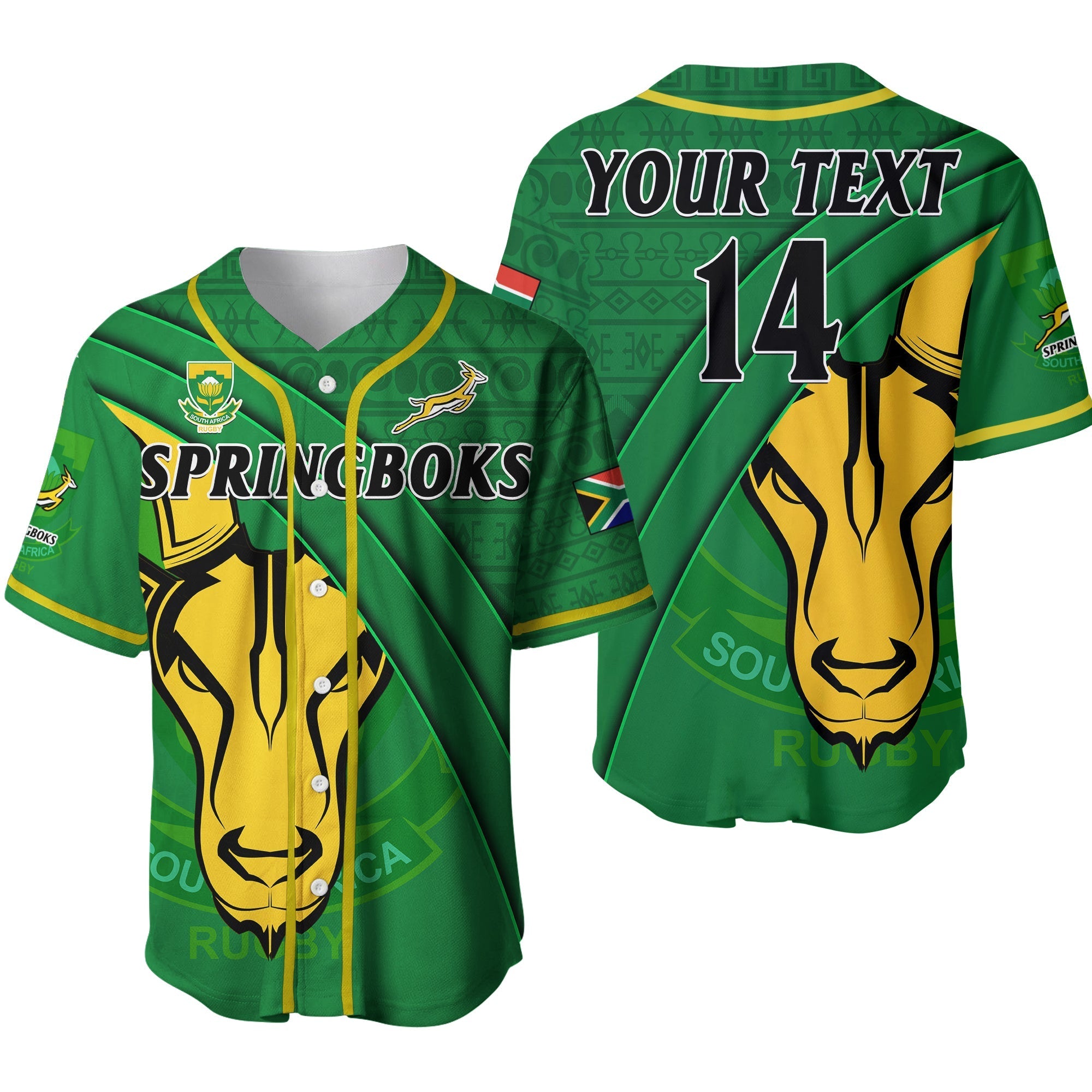 (Custom Text And Number) South Africa Rugby Baseball Jersey Bokke Springbok With African Pattern Stronger Together Ver.02 - Wonder Print Shop