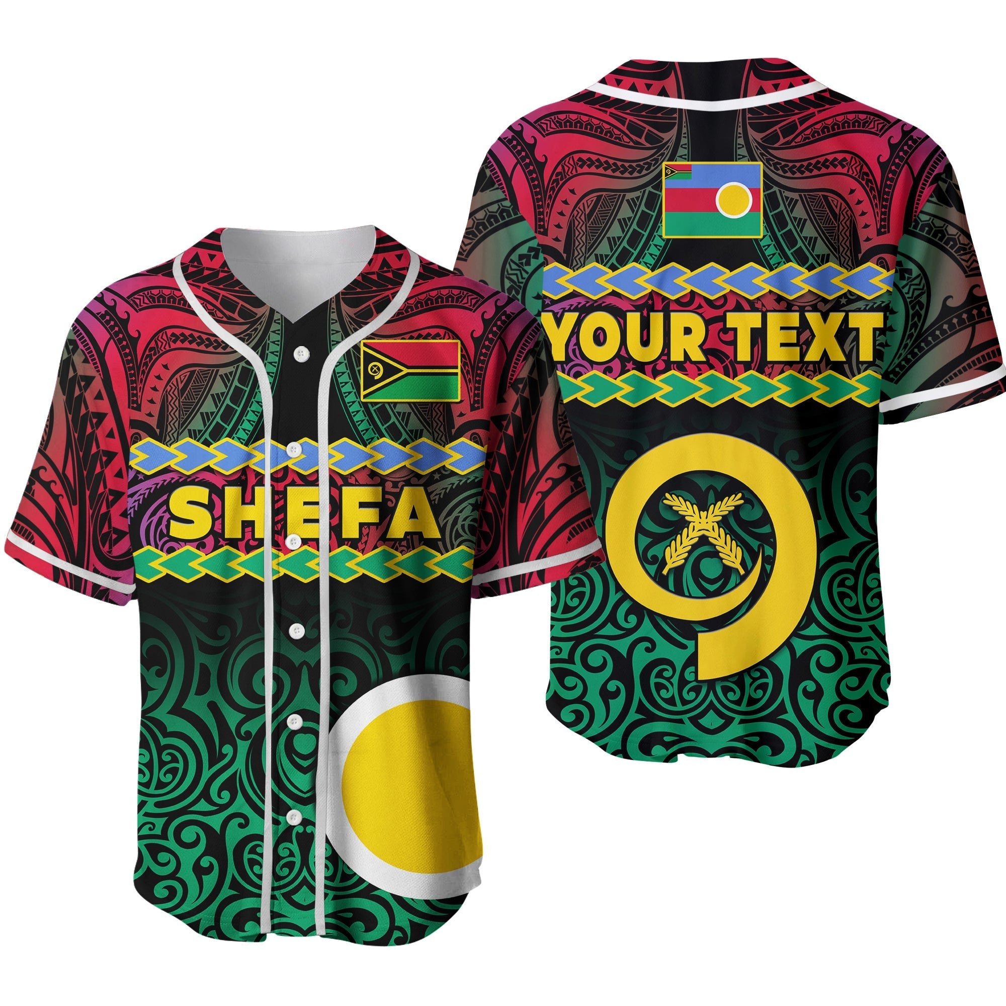 Custom Personalised Shefa Province Baseball Jersey Vanuatu Pig Tusk Polynesian Flag Style Ver.02 - Wonder Print Shop