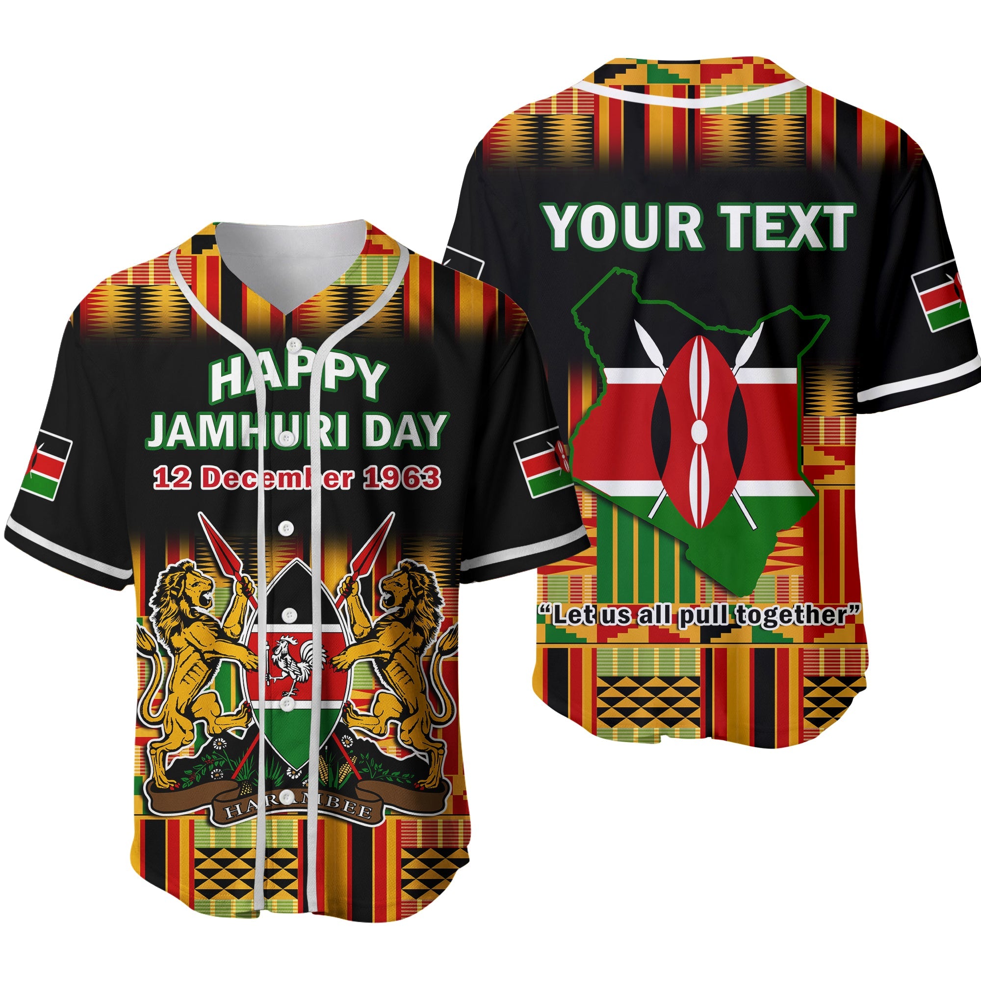 (Custom Personalised) Kenya Baseball Jersey Happy Jamhuri Day Kenyan Pattern Ver.02 - Wonder Print Shop