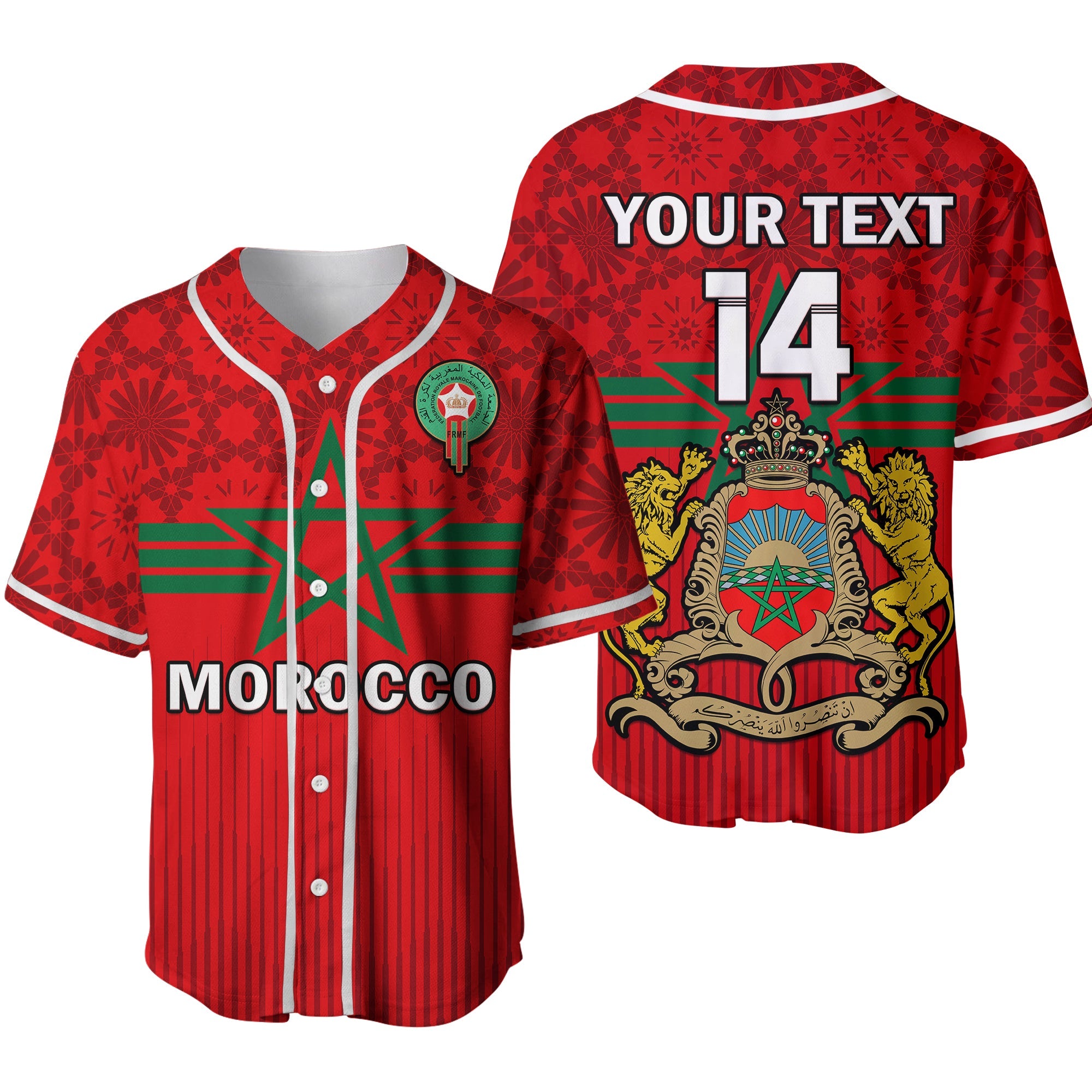 (Custom Text And Number) Morocco Football Baseball Jersey World Cup 2022 Red Moroccan Pattern Ver.02 - Wonder Print Shop