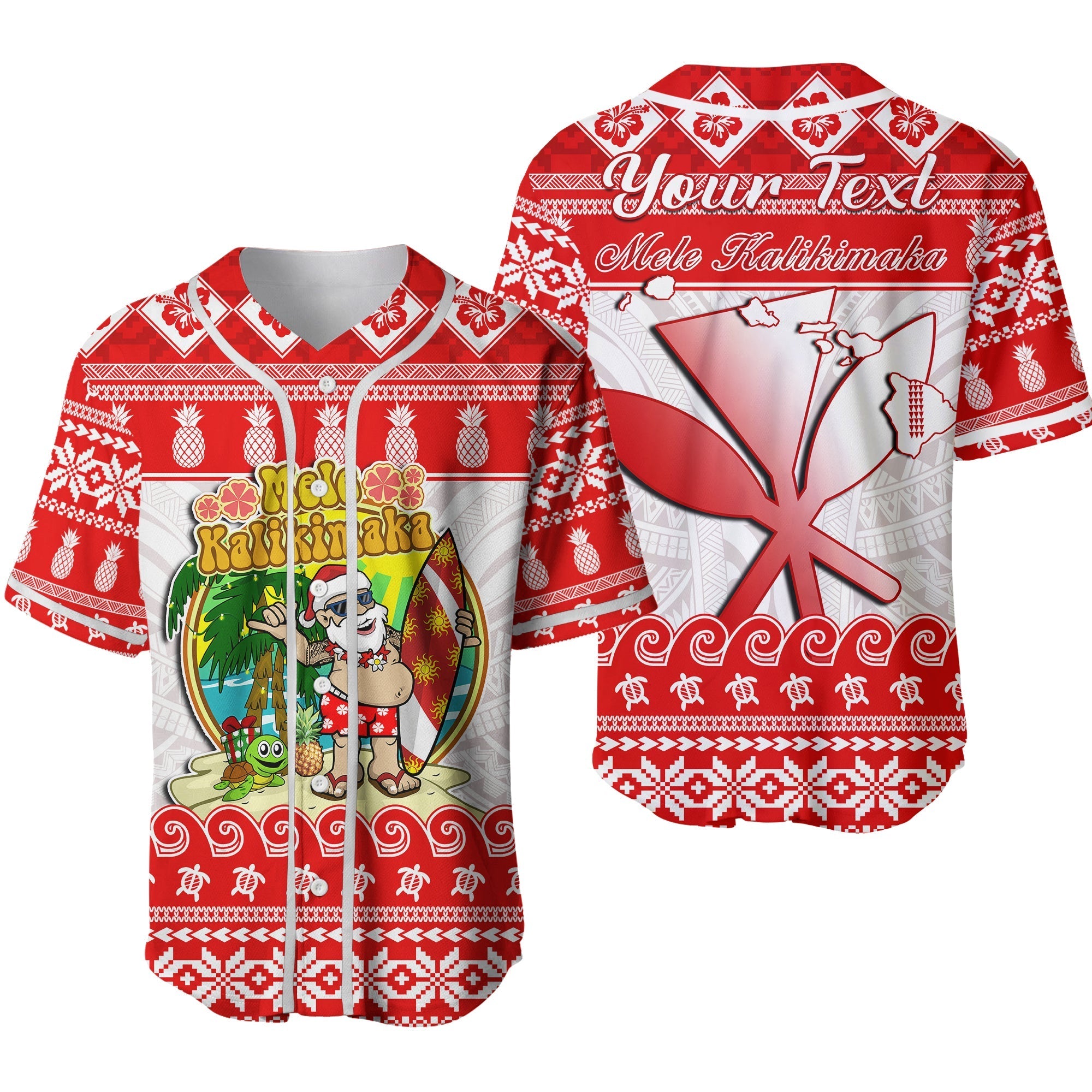 Custom Personalised Hawaii Christmas Baseball Jersey Kanaka Polynesian Santa Claus Mele Kalikimaka Ver.02 - Wonder Print Shop