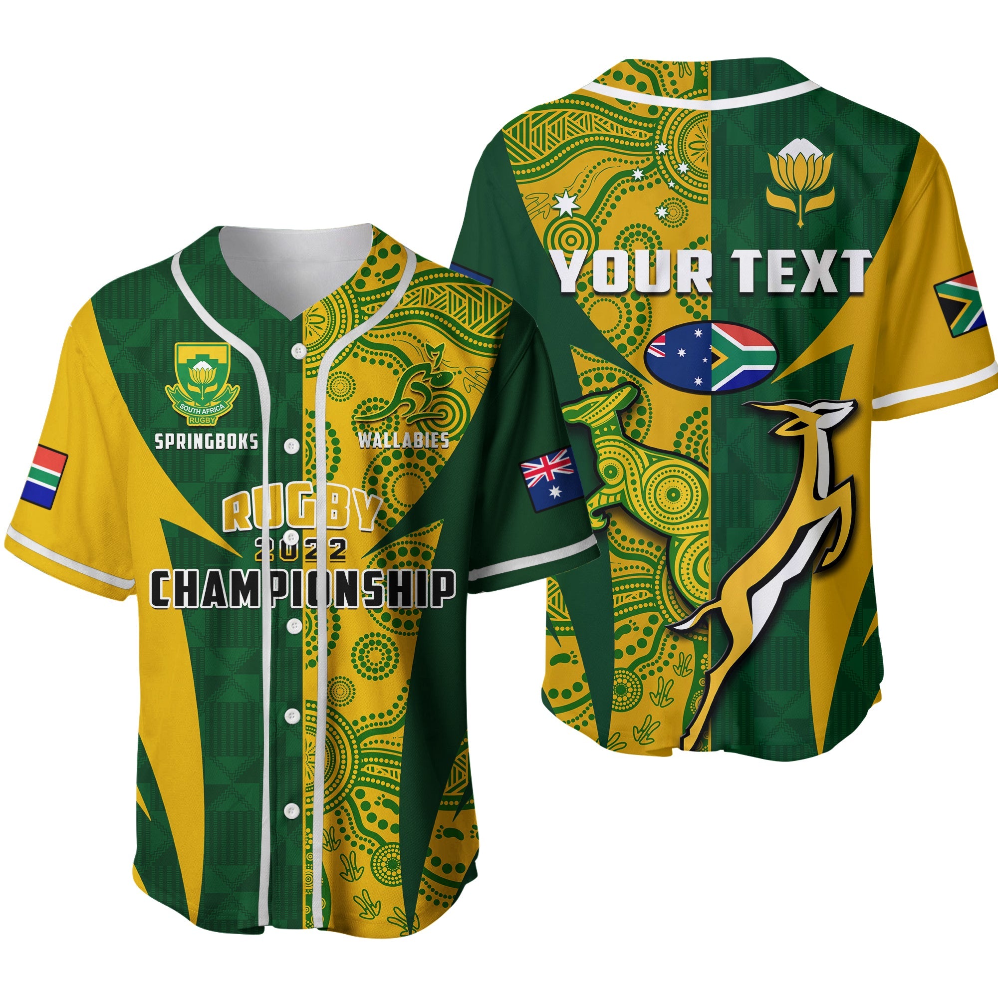 (Custom Personalised) Australia Rugby and South Africa Rugby Baseball Jersey Wallabies Mix Springboks Sporty Ver.02 - Wonder Print Shop