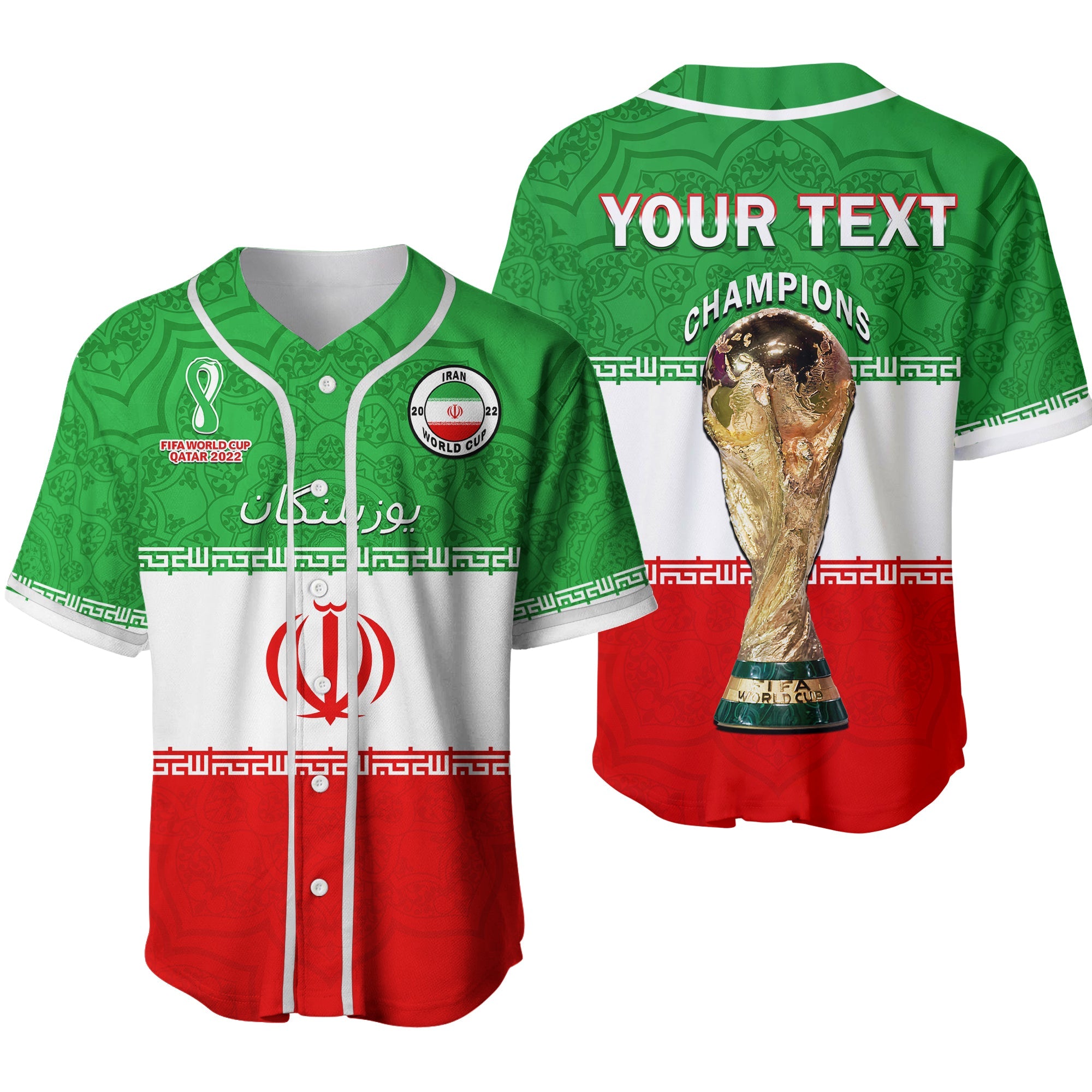 (Custom Personalised) Iran Football Baseball Jersey Team Melli Champions World Cup 2022 Ver.02 - Wonder Print Shop