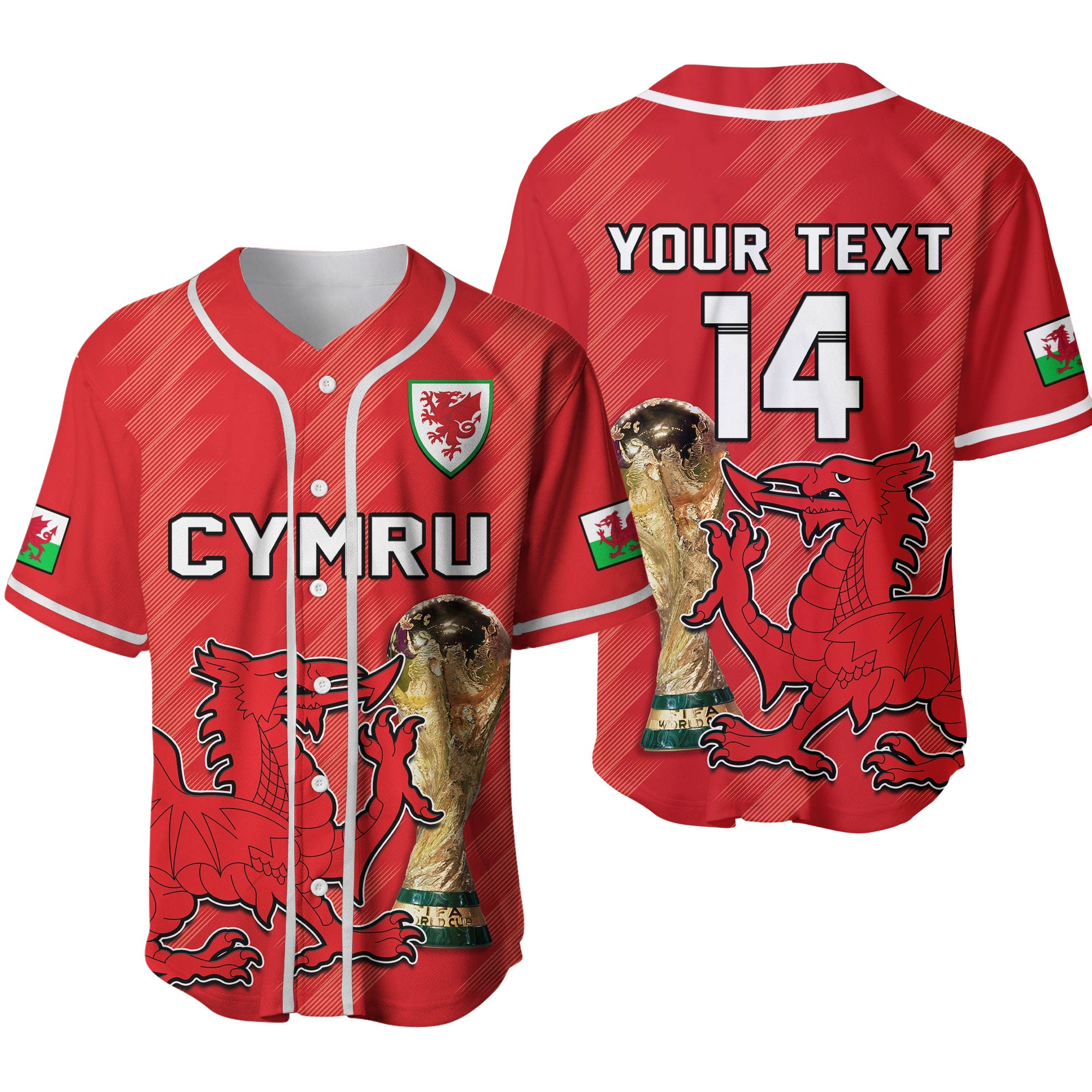 (Custom Text And Number) Wales Football Baseball Jersey Cymru Champions World Cup 2022 Ver.02 - Wonder Print Shop