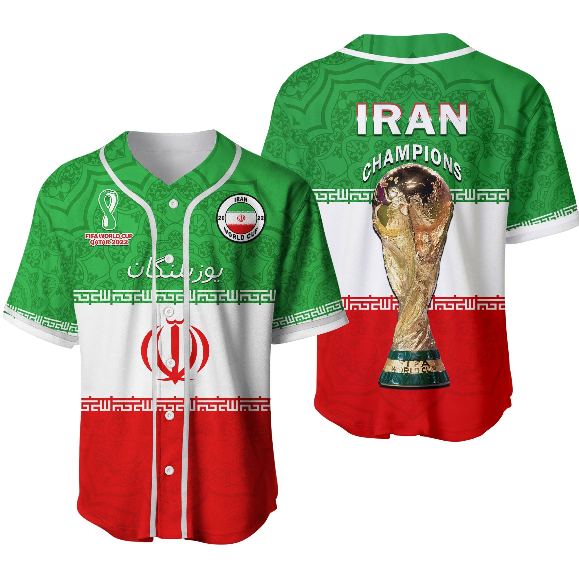 Iran Football Baseball Jersey Team Melli Champions World Cup 2022 Ver.02 - Wonder Print Shop