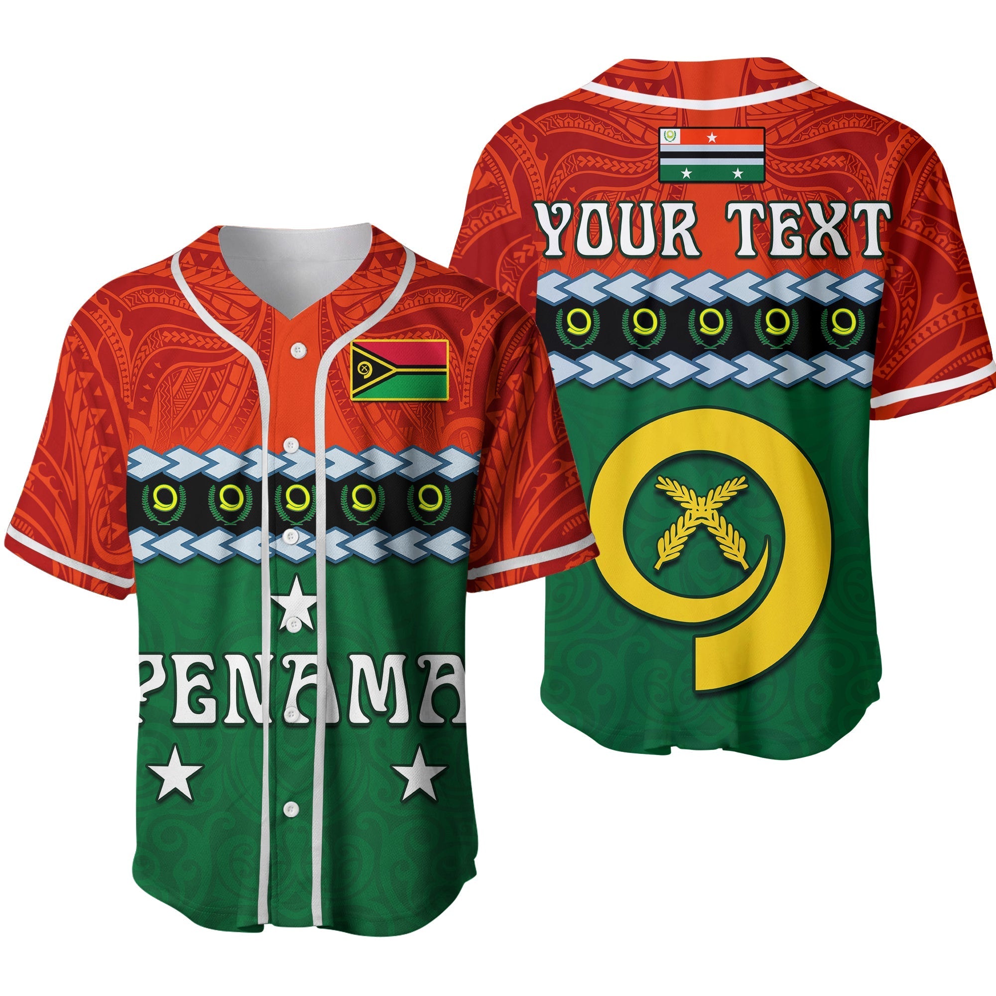 Custom Personalised Penama Province Baseball Jersey Vanuatu Pig Tusk Polynesian Flag Style Ver.02 - Wonder Print Shop