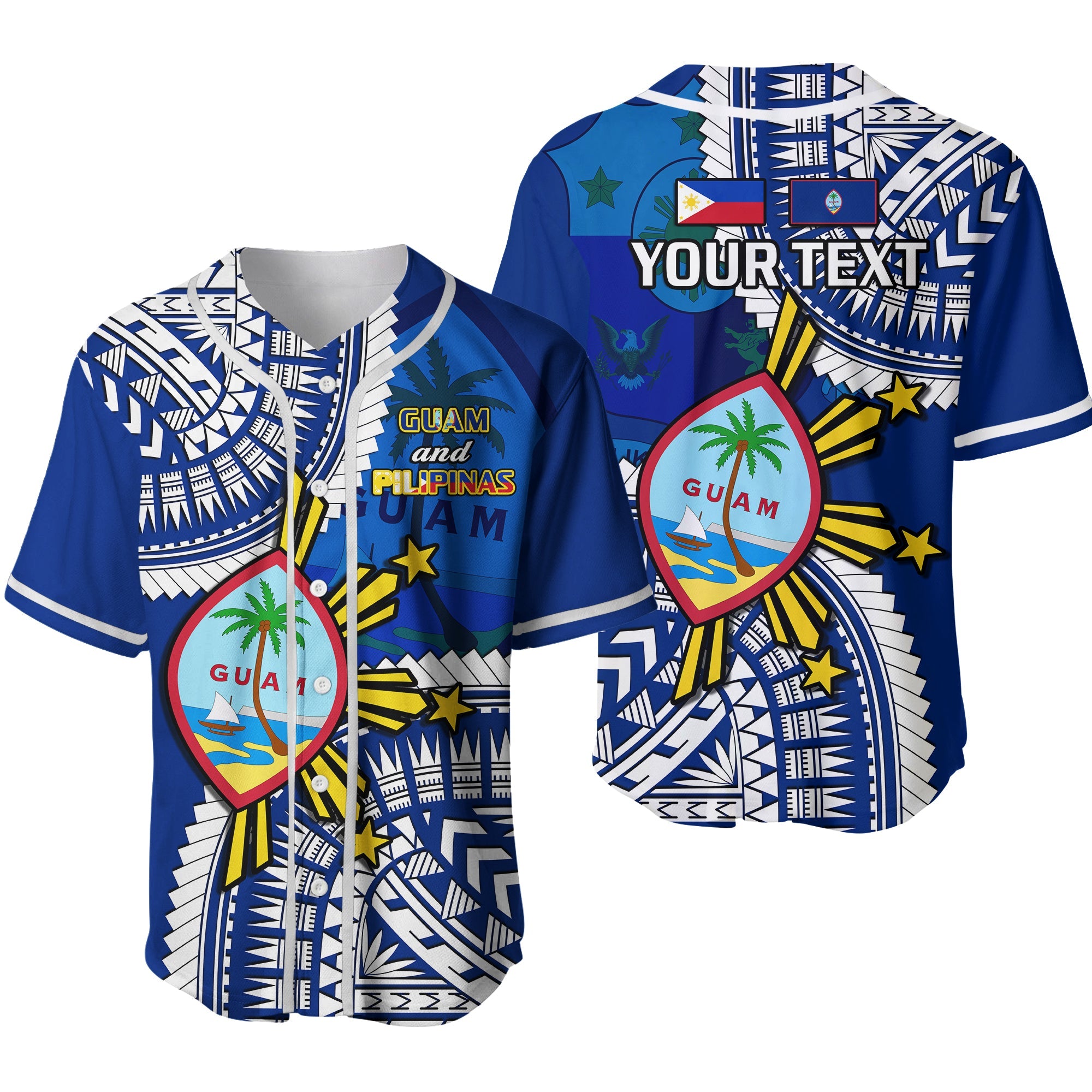 (Custom Personalised) Guam and Philippines Baseball Jersey Guaman Filipinas Together Blue Ver.02 - Wonder Print Shop