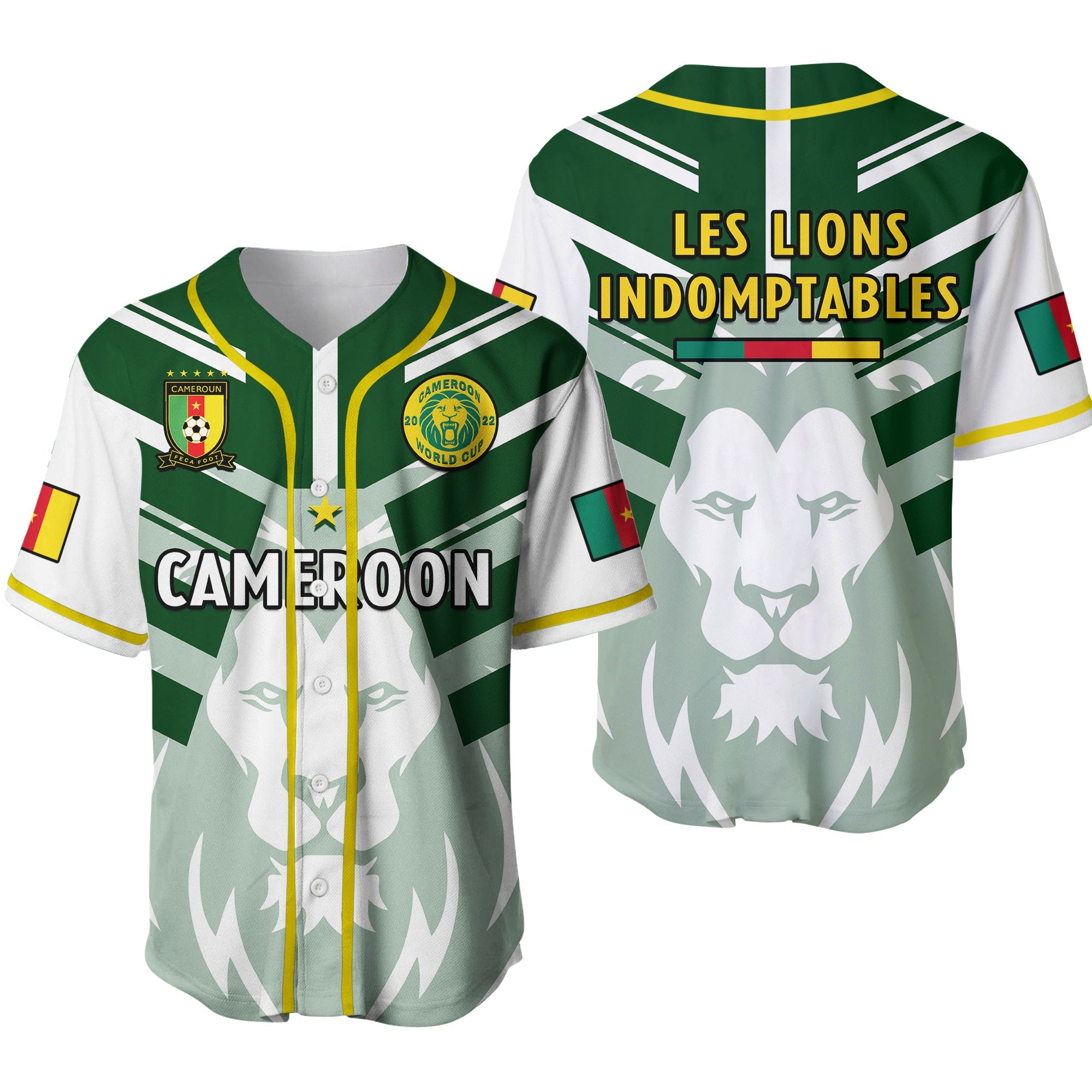 Cameroon Football Baseball Jersey Les Lions Indomptables White World Cup 2022 - Wonder Print Shop