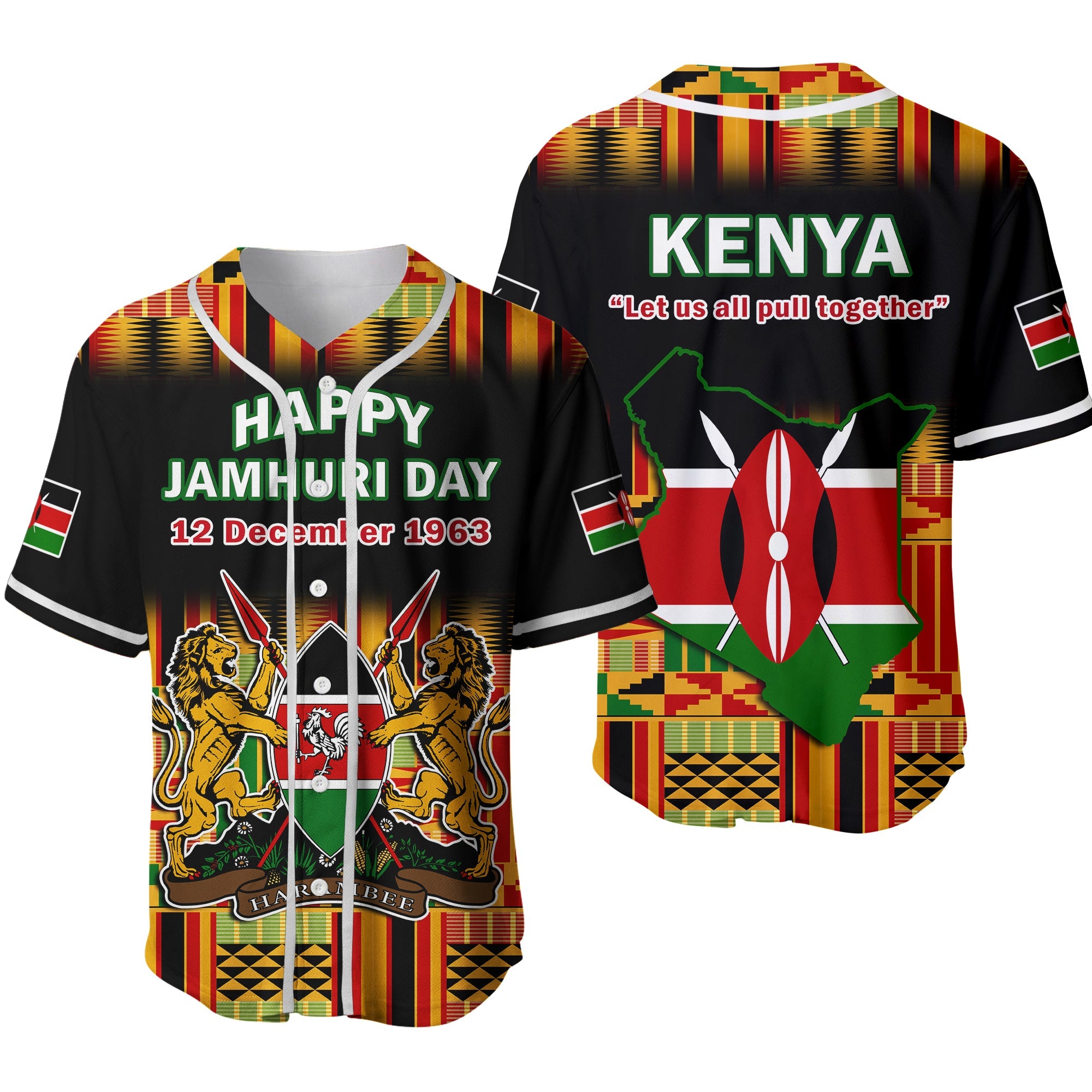 Kenya Baseball Jersey Happy Jamhuri Day Kenyan Pattern Ver.02 - Wonder Print Shop