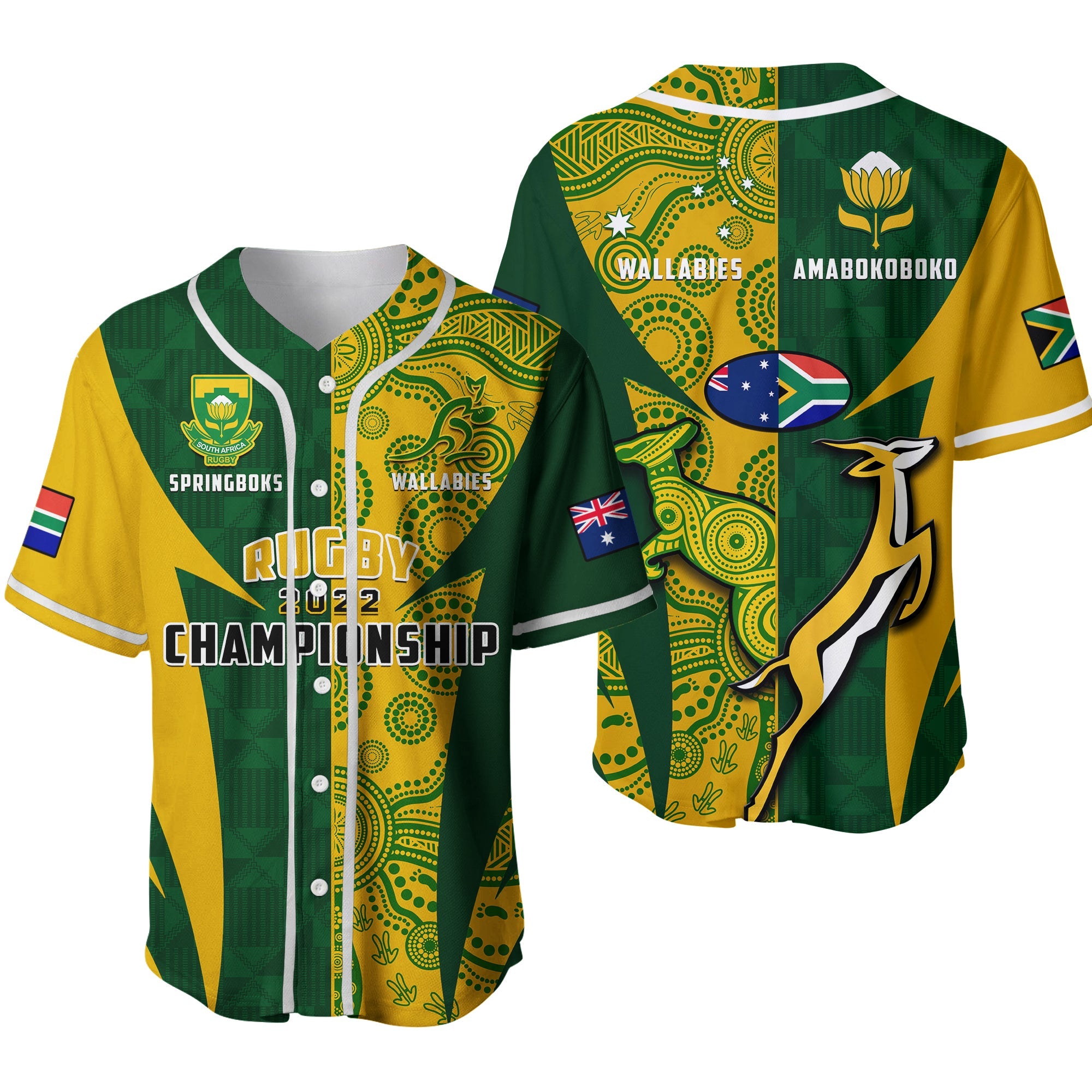 Australia Rugby and South Africa Rugby Baseball Jersey Wallabies Mix Springboks Sporty - Wonder Print Shop