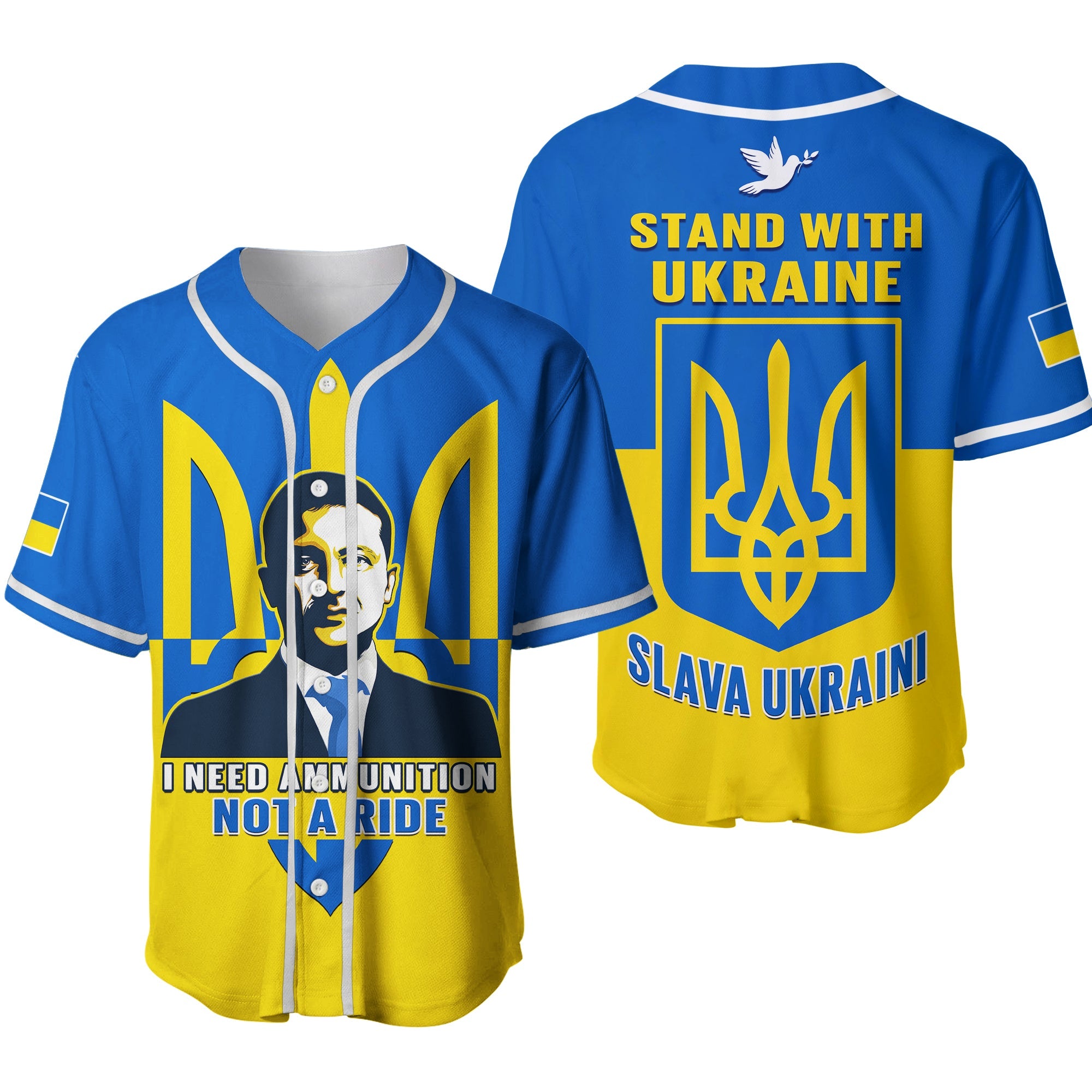 Ukraine Baseball Jersey Ukraine Gold Trident Slava Ukraini Blue Ver.02 - Wonder Print Shop