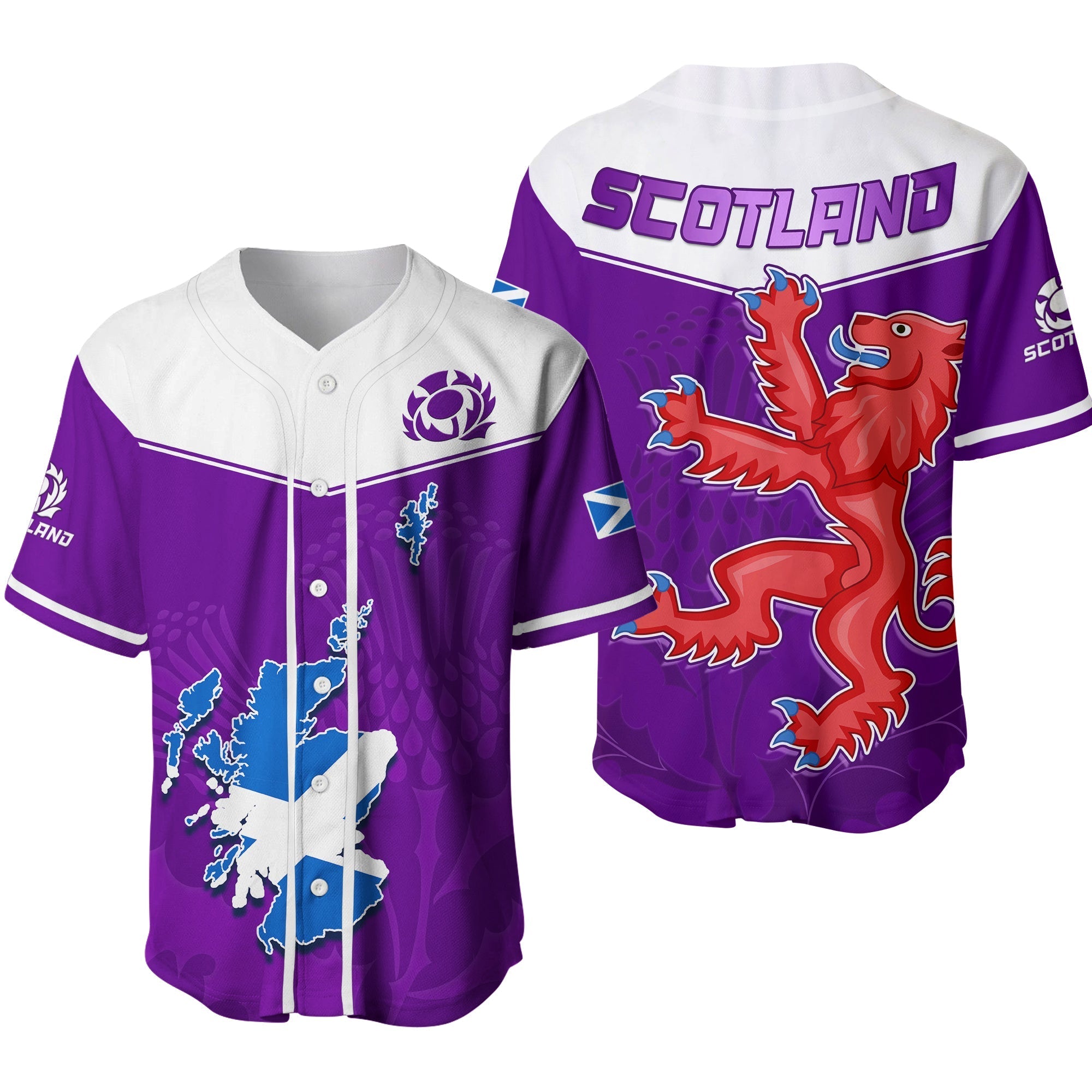 Scottish Rugby Baseball Jersey Map Of Scotland Thistle Purple Version 02 - Wonder Print Shop