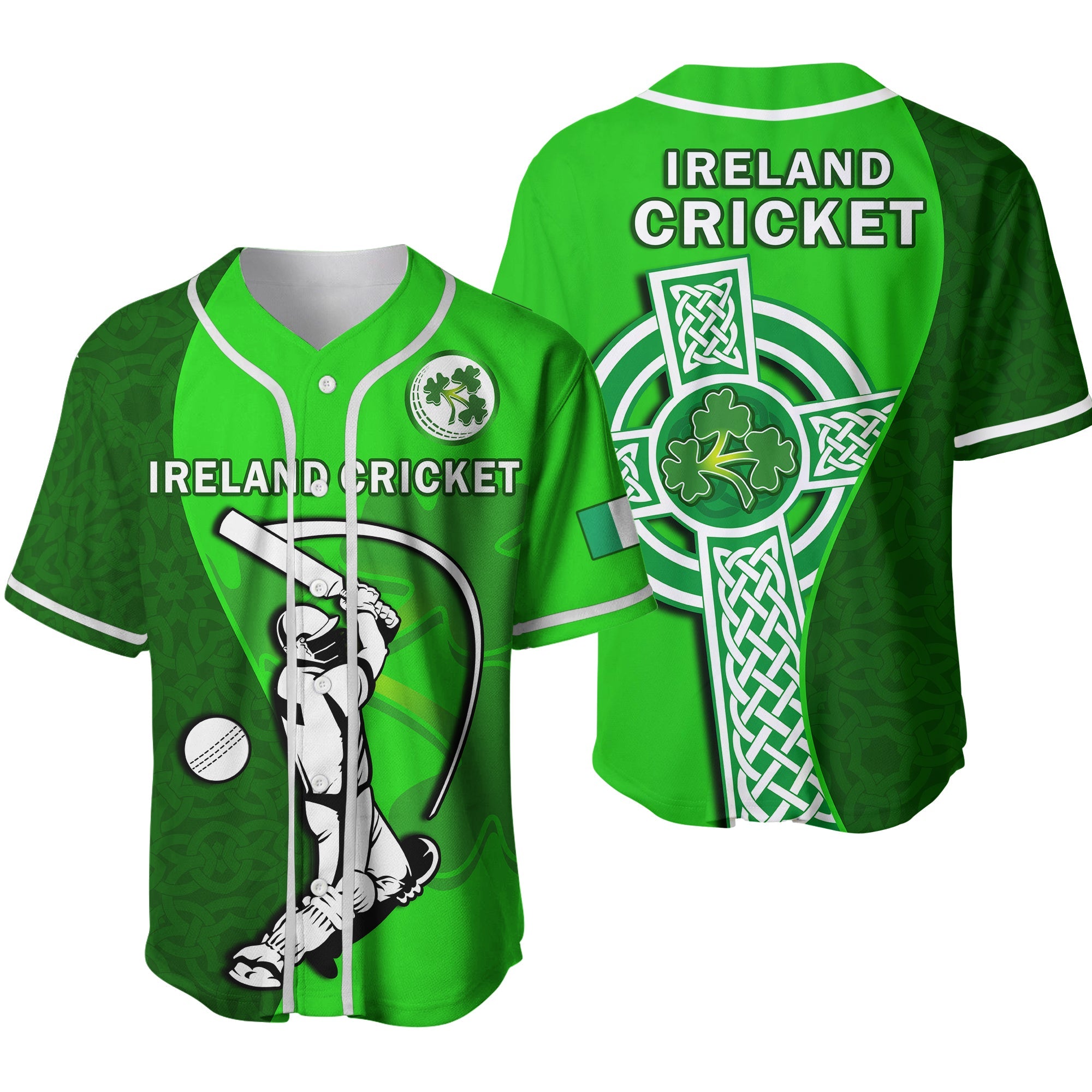 Ireland Cricket Baseball Jersey Irish Flag Celtic Cross Sporty Style Ver.02 - Wonder Print Shop