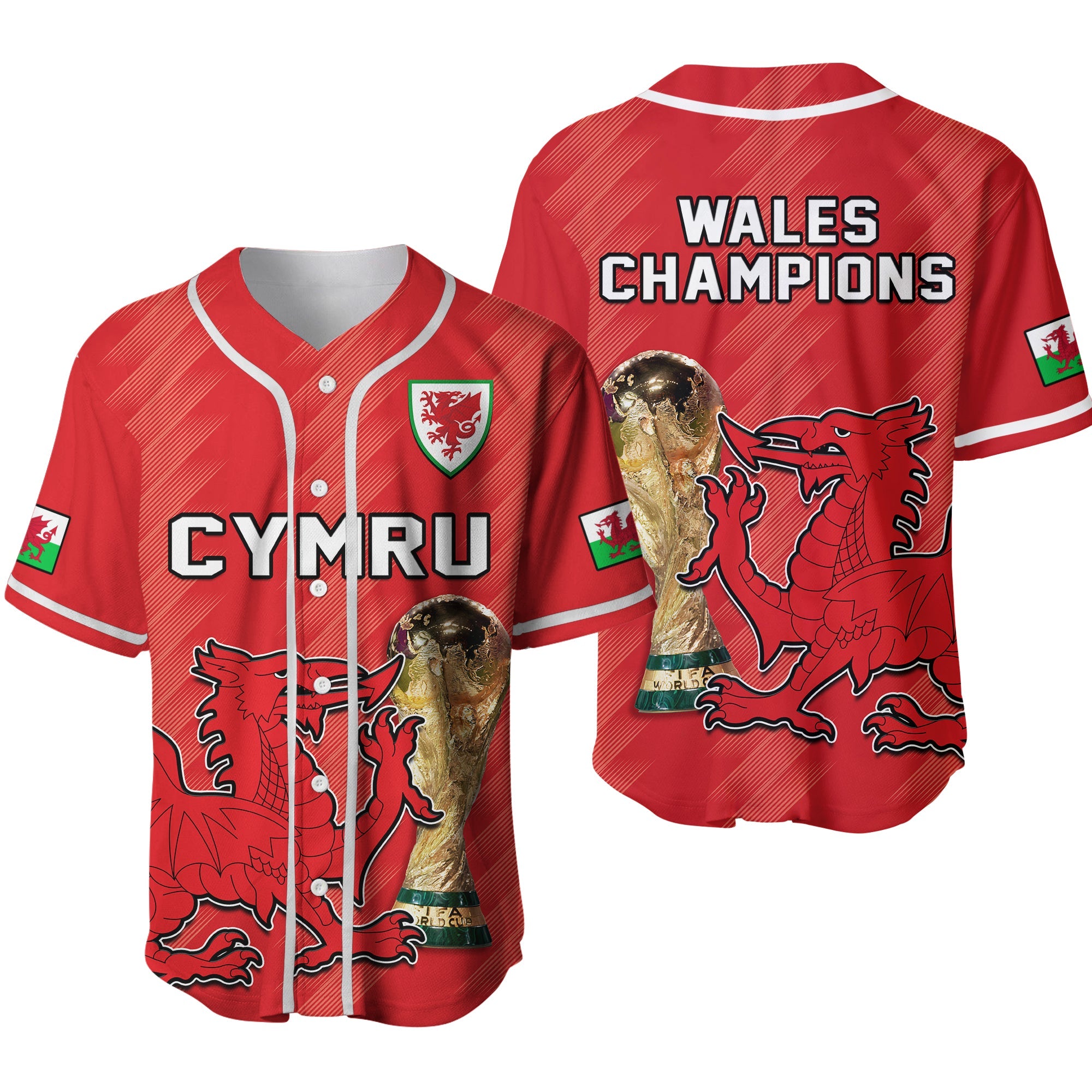 Wales Football Baseball Jersey Cymru Champions World Cup 2022 Ver.02 - Wonder Print Shop