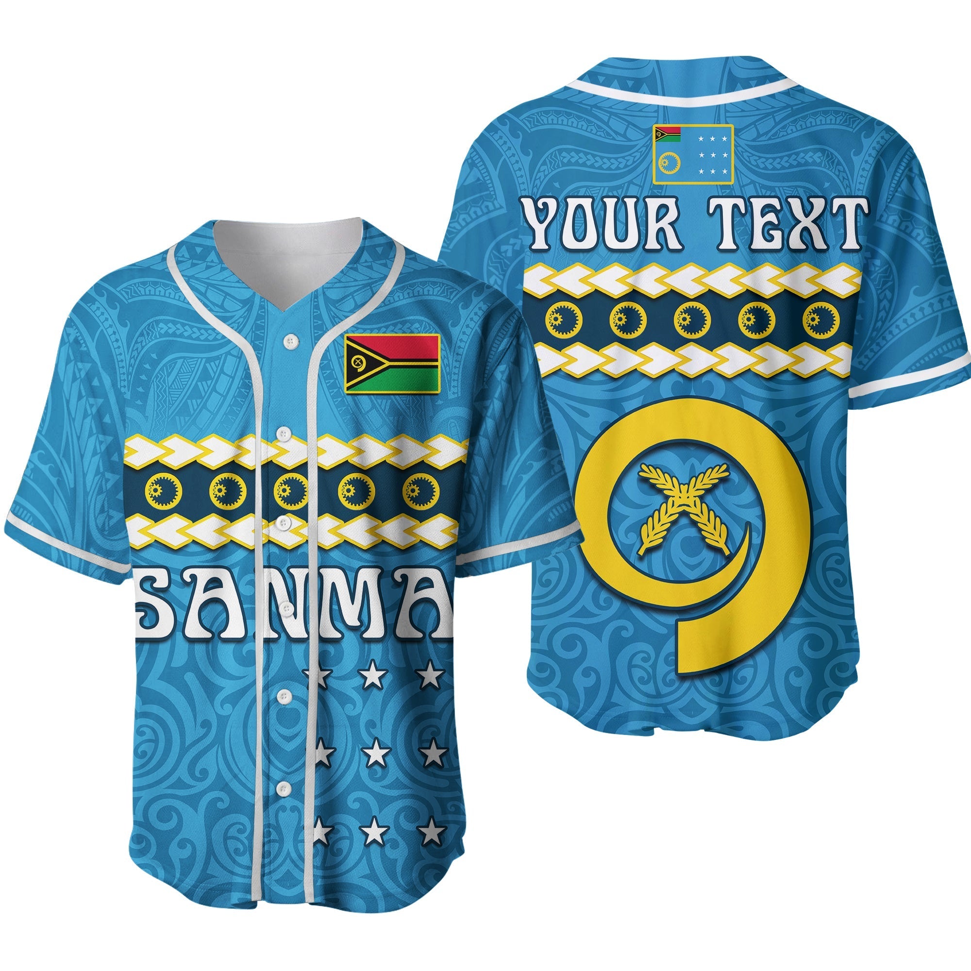 Custom Personalised Sanma Province Baseball Jersey Vanuatu Pig Tusk Polynesian Flag Style Ver.02 - Wonder Print Shop