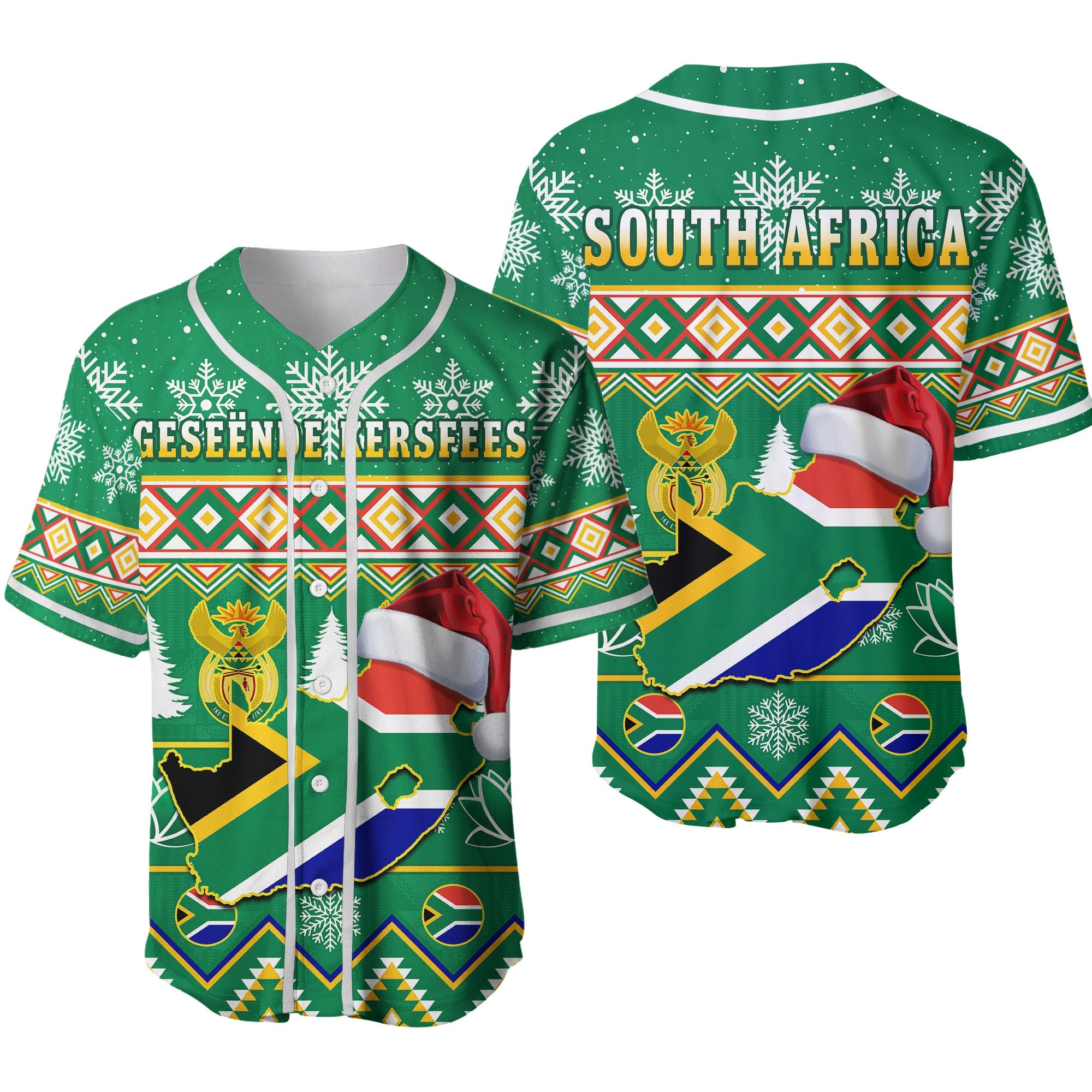 South Africa Christmas Baseball Jersey King Protea Geseende Kersfees Ver.02 - Wonder Print Shop