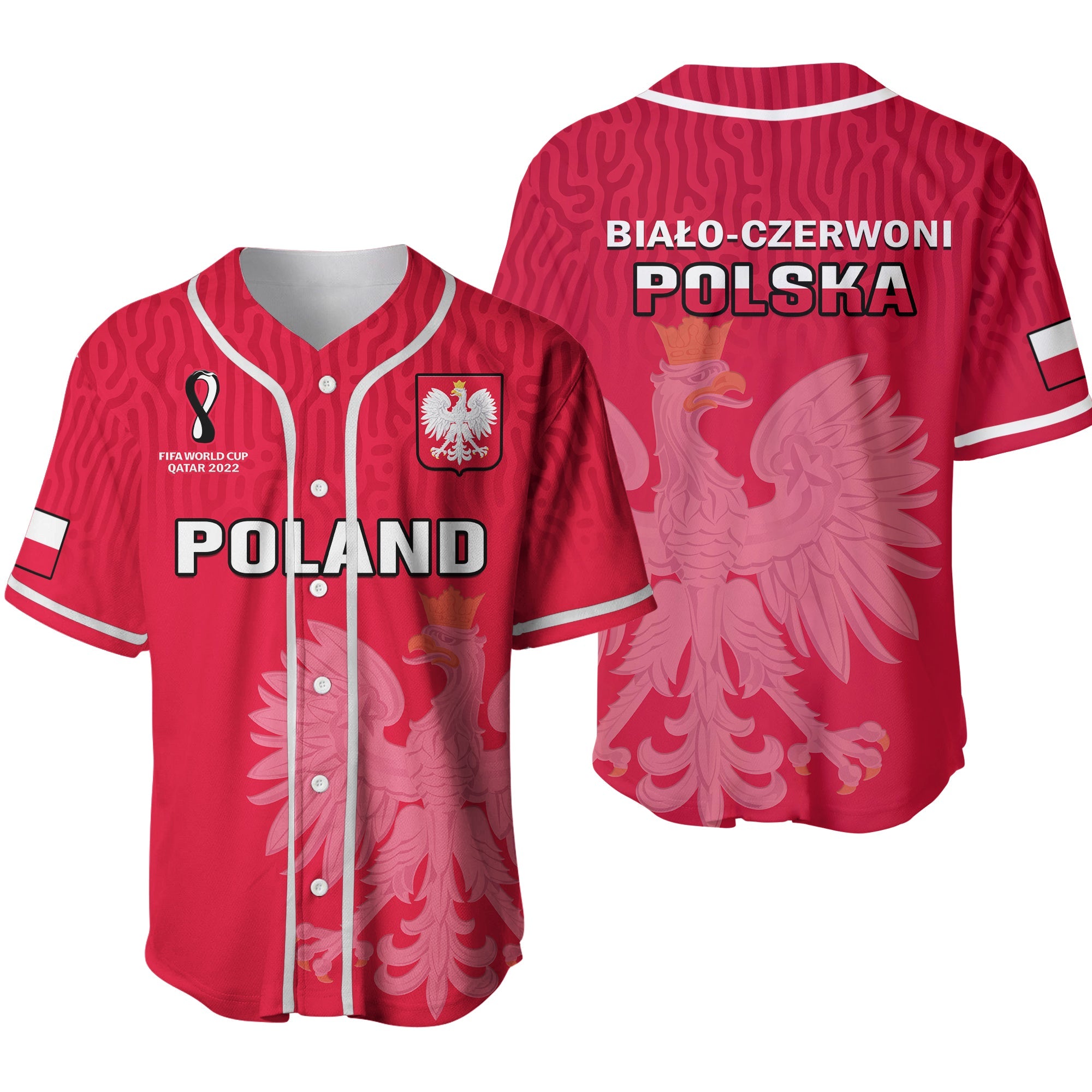 Poland Football Baseball Jersey Polska World Cup 2022 Red Ver.02 - Wonder Print Shop