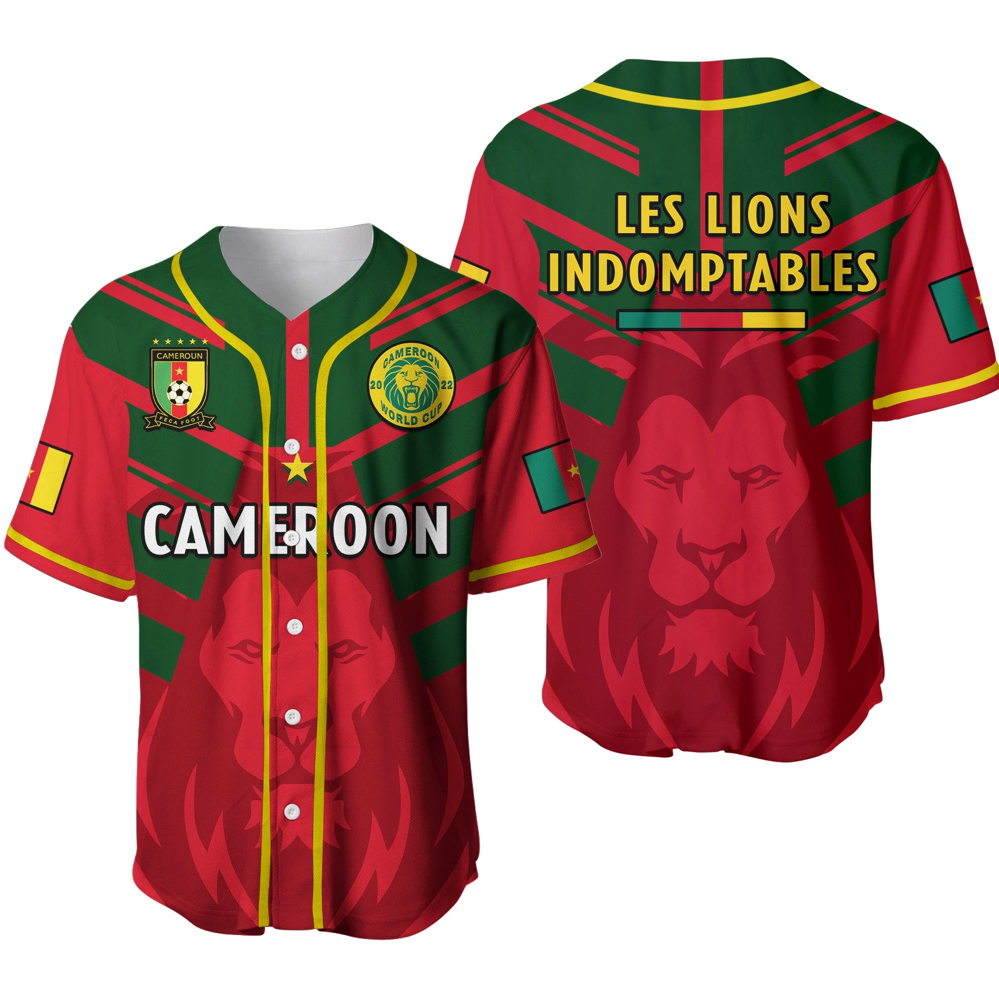 Cameroon Football Baseball Jersey Les Lions Indomptables Red World Cup 2022 - Wonder Print Shop