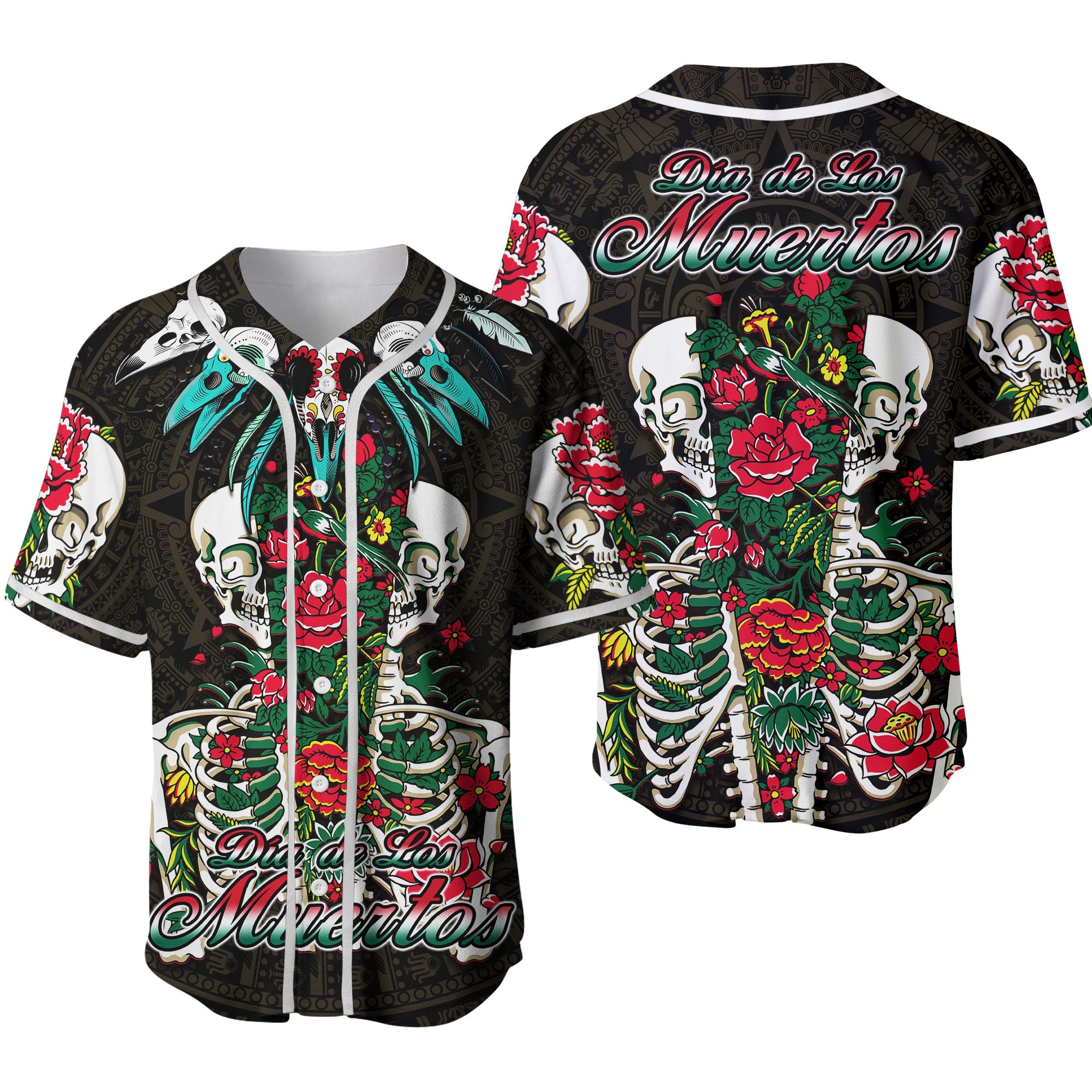 Mexico Baseball Jersey Floral Skull Dia De Los Muertos Ver.02 - Wonder Print Shop