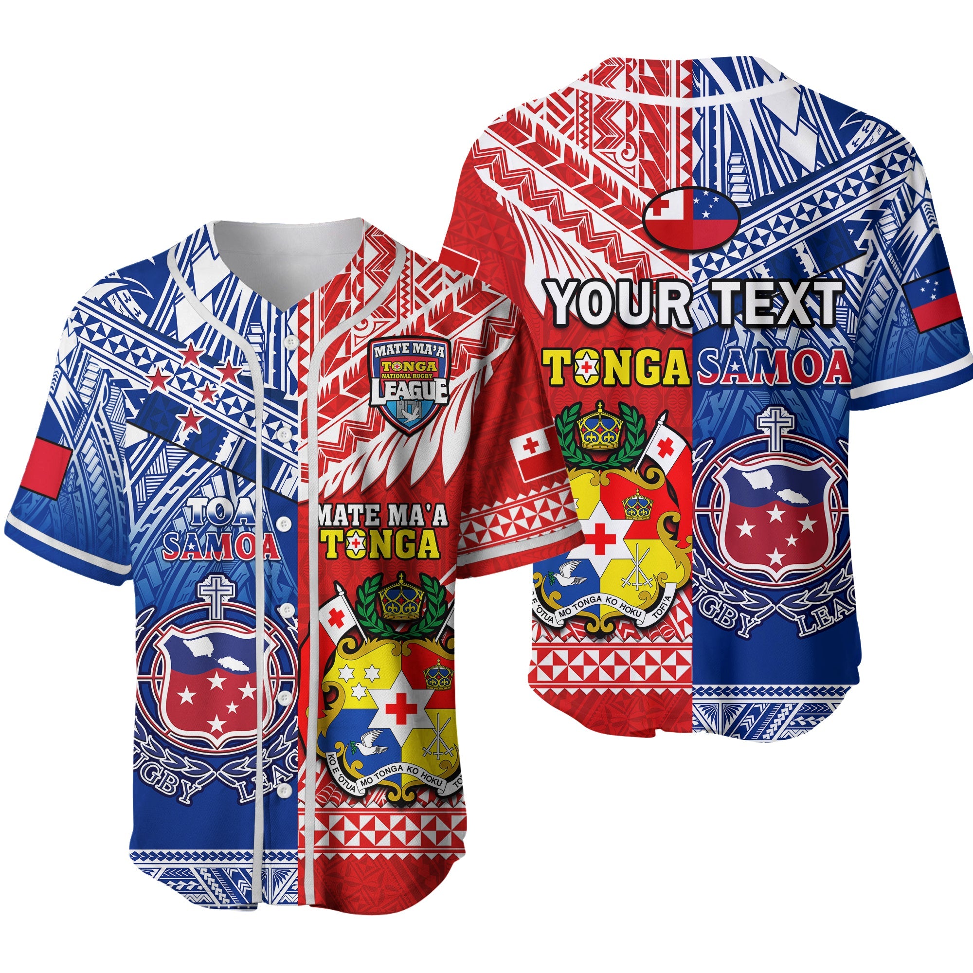 (Custom Personalised) Mate Maa Tonga And Toa Samoa Rugby Baseball Jersey Polynesian Pattern Ver.01 - Wonder Print Shop