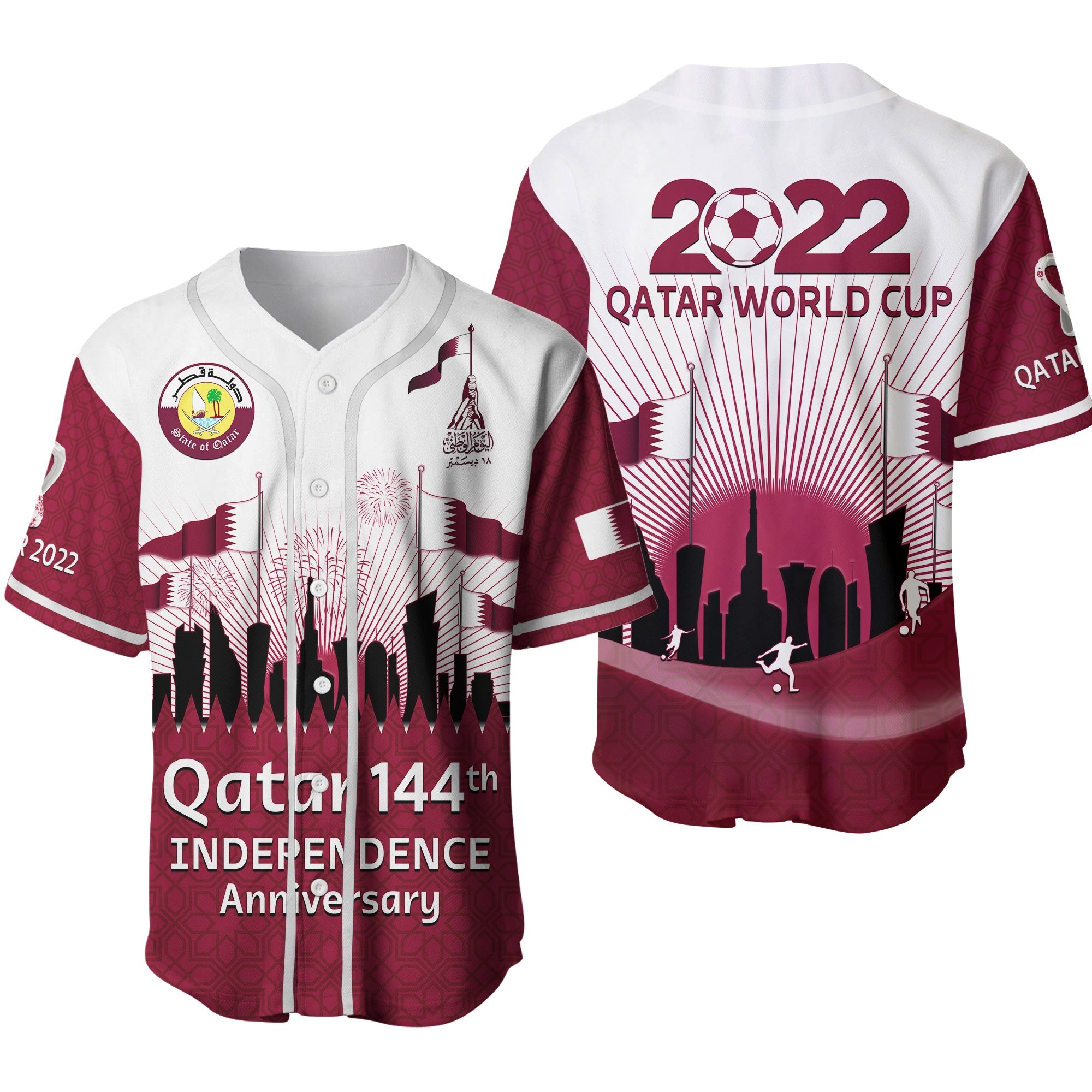 Qatar Baseball Jersey Happy 144th Independence Anniversary Mix World Cup 2022 Ver.02 - Wonder Print Shop