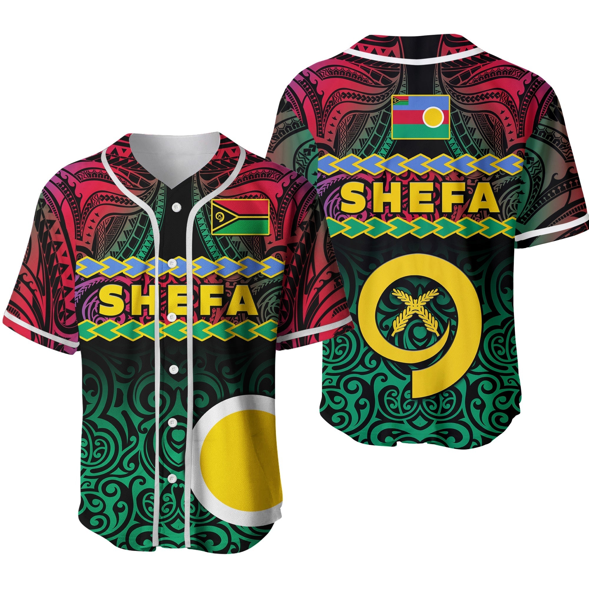 Shefa Province Baseball Jersey Vanuatu Pig Tusk Polynesian Flag Style Ver.02 - Wonder Print Shop