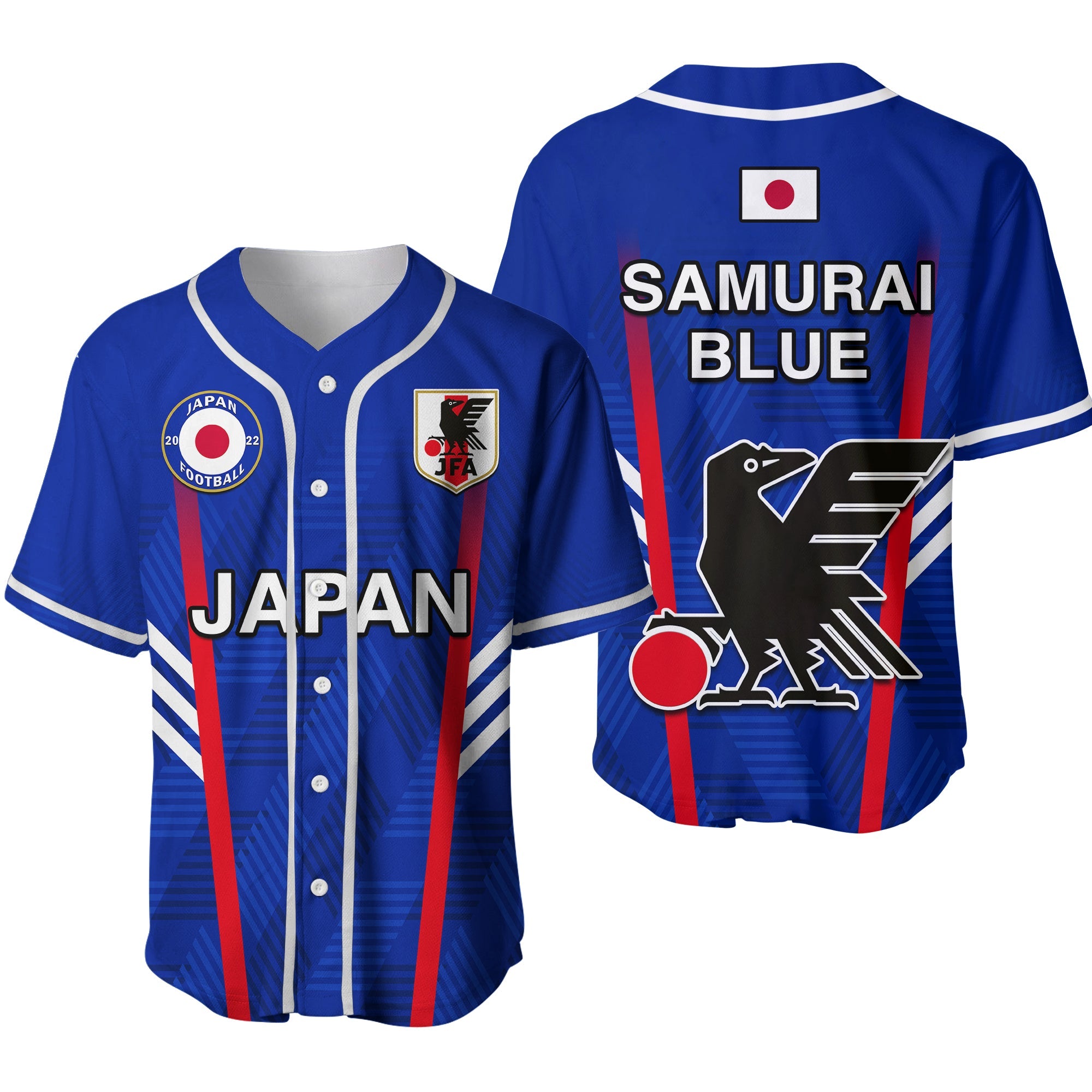 Japan Football Baseball Jersey Samurai Blue World Cup 2022 Ver.02 - Wonder Print Shop