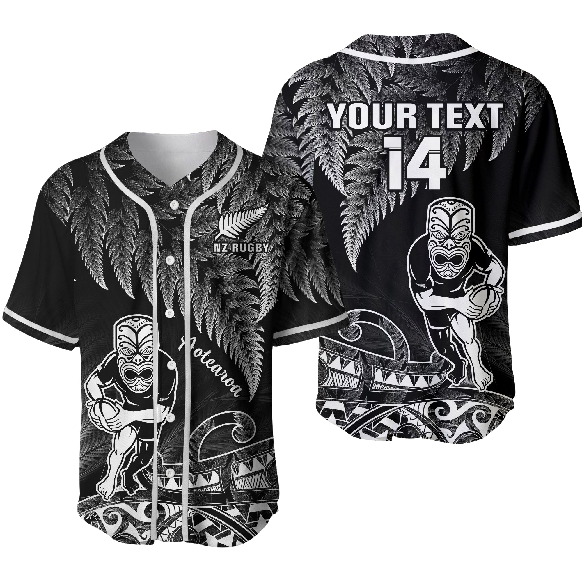 (Custom Text And Number) New Zealand Silver Fern Rugby Baseball Jersey All Black Koru Maori Ver.02 - Wonder Print Shop