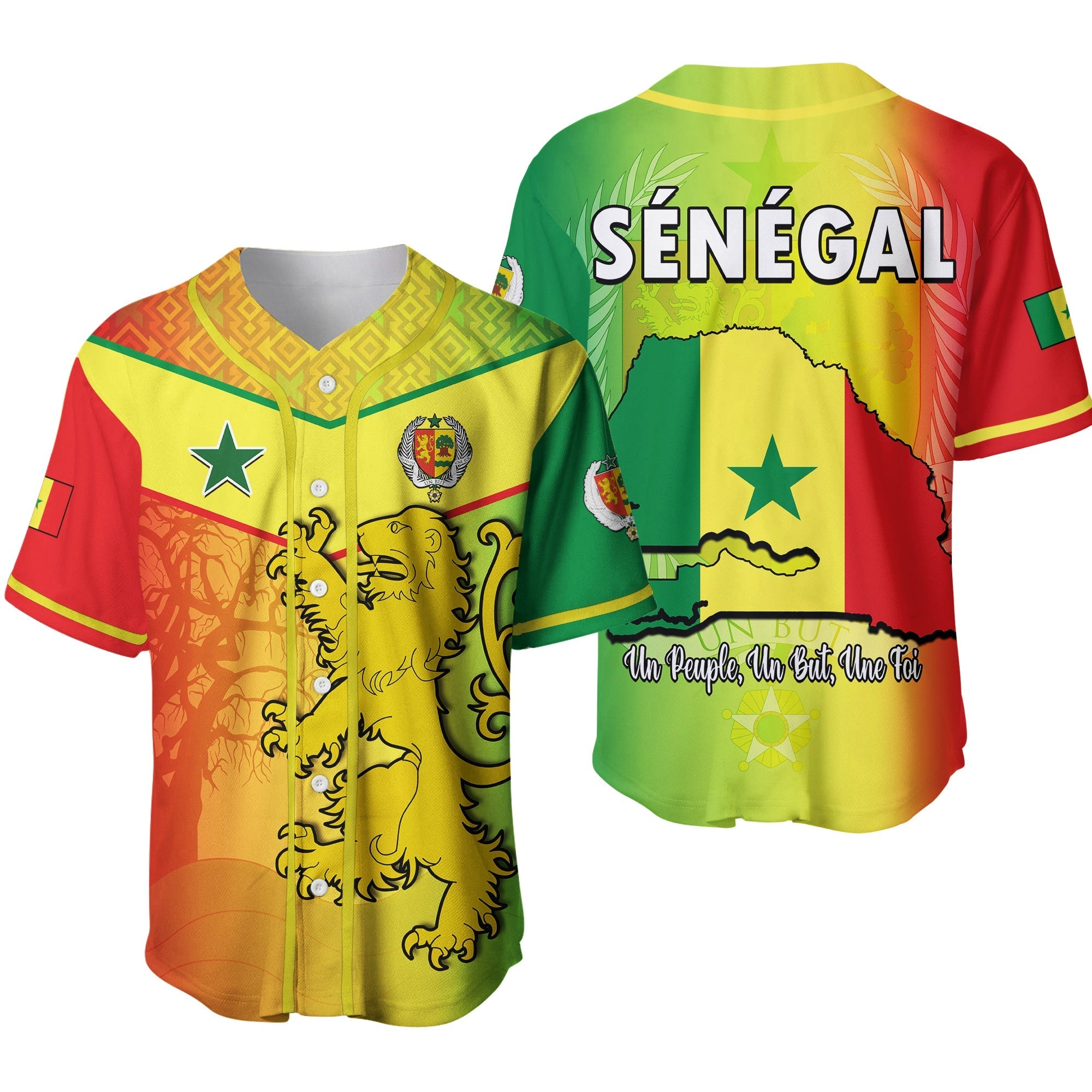 Senegal Baseball Jersey Lion With Senegal Map Reggae Style Ver.02 - Wonder Print Shop