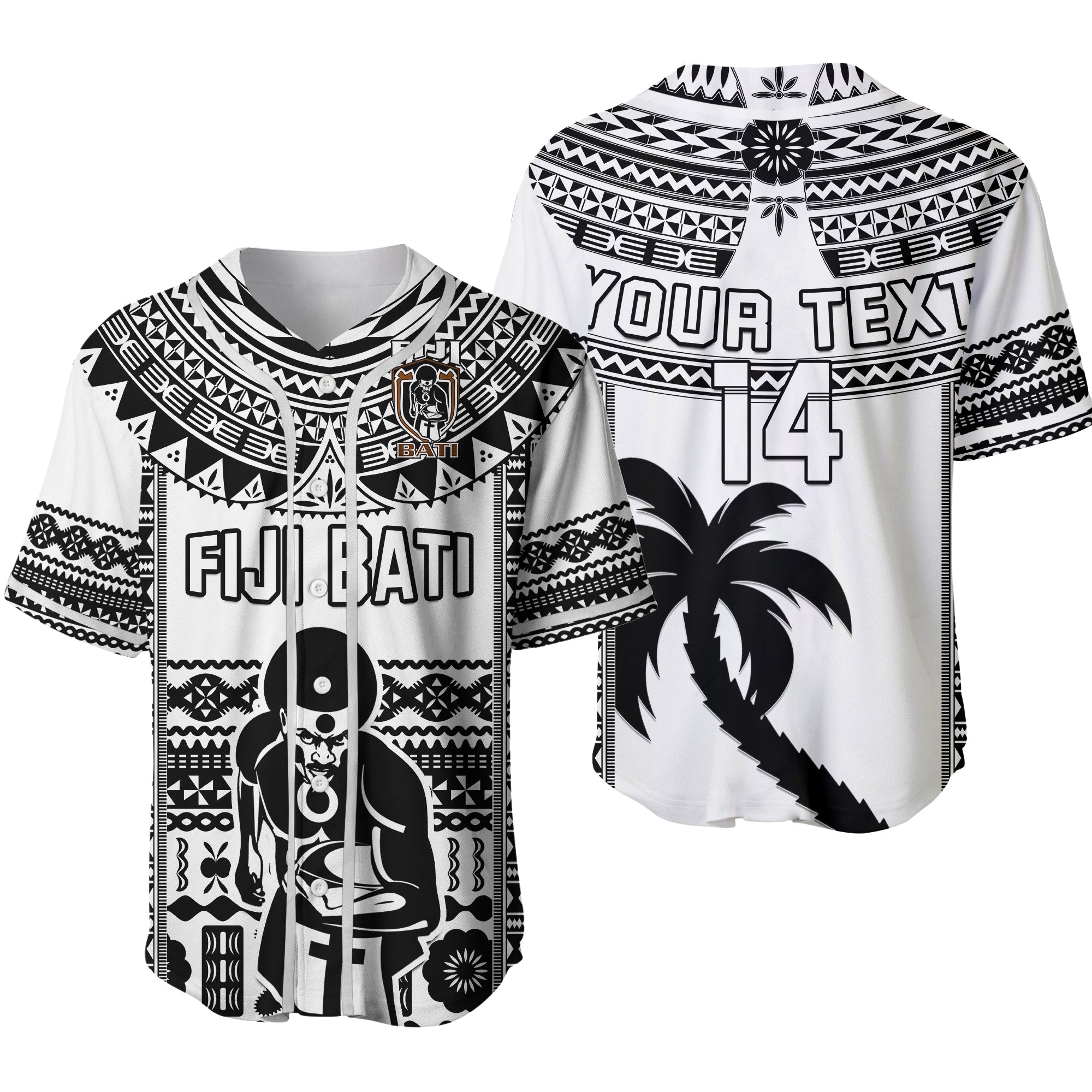 Custom Text And Number Fiji Rugby Baseball Jersey Pacific The Bati Black Fijian Tapa Ver.02 - Wonder Print Shop