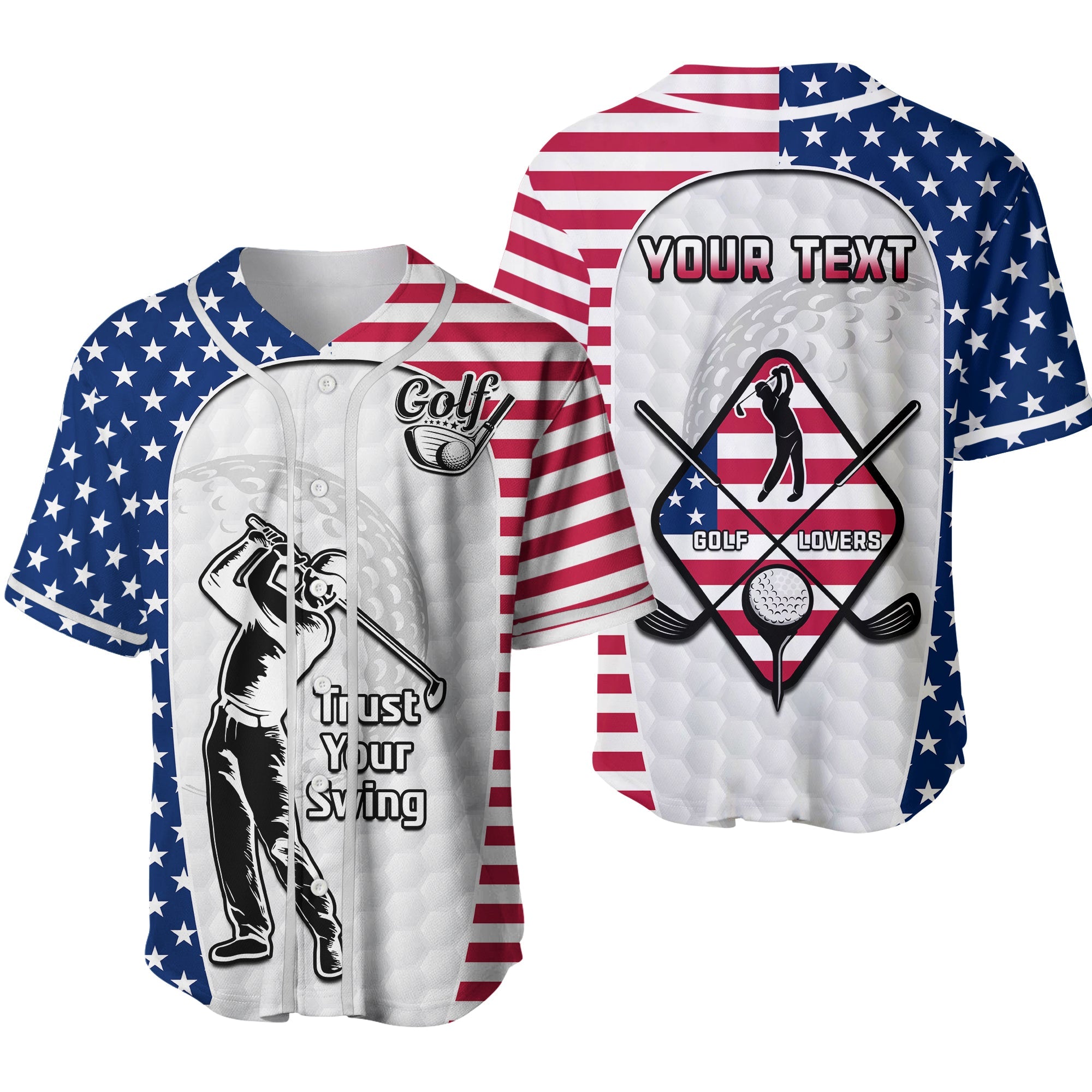 (Custom Personalised) American Flag Golf Baseball Jersey Gofl Lovers Trust Your Swing Ver.02 - Wonder Print Shop