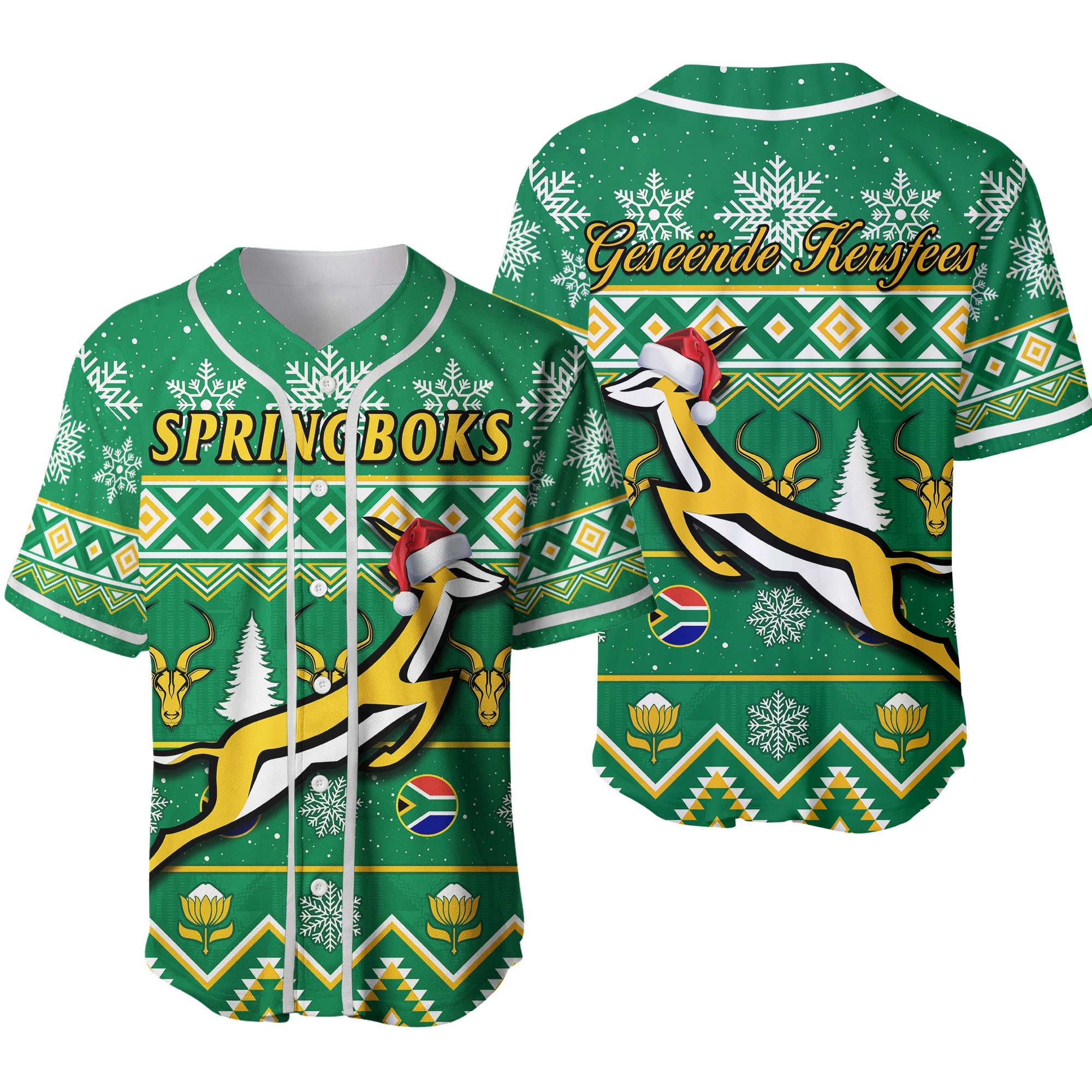 South Africa Rugby Christmas Baseball Jersey Springboks Proud Geseende Kersfees Ver.02 - Wonder Print Shop