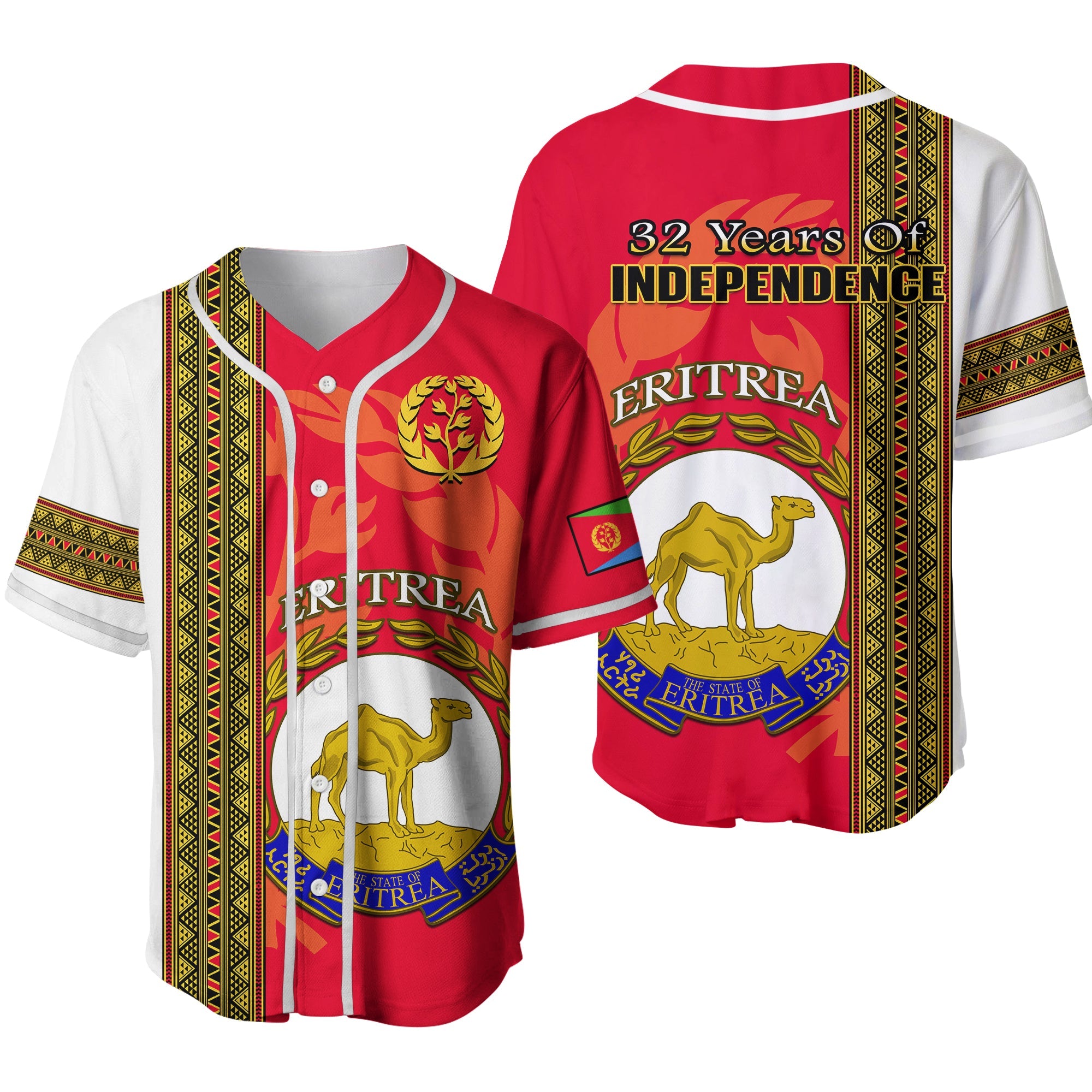 Eritrea Baseball Jersey African Pattern Happy Independence Day Version White Ver.02 - Wonder Print Shop