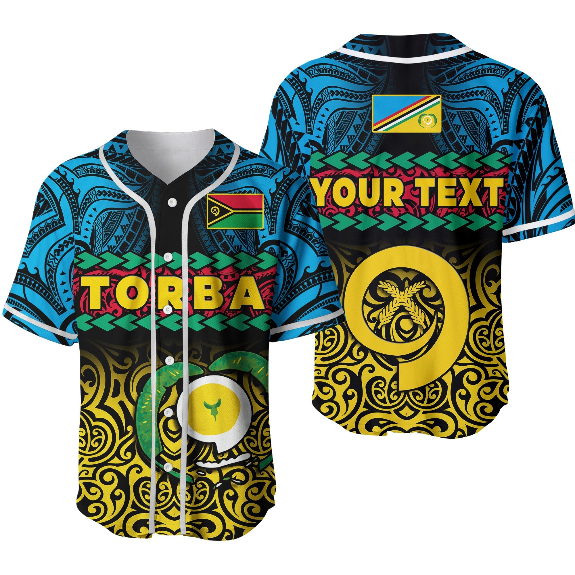 Custom Personalised Torba Province Baseball Jersey Vanuatu Pig Tusk Polynesian Flag Style Ver.02 - Wonder Print Shop