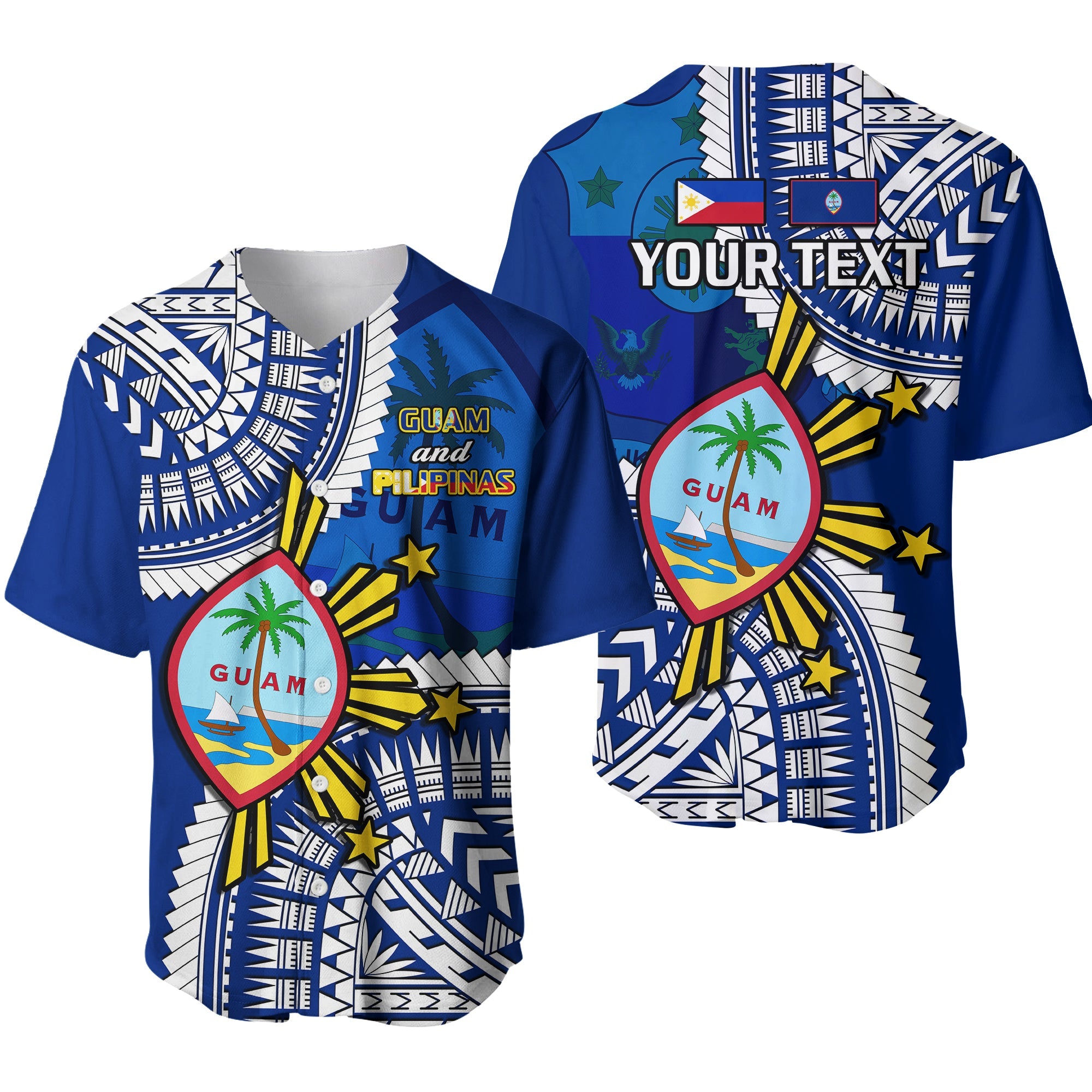 (Custom Personalised) Guam and Philippines Baseball Jersey Guaman Filipinas Together Blue Ver.01 - Wonder Print Shop